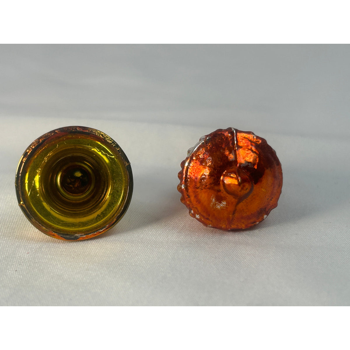 Vintage Glass Christmas Ornaments Bell And Fruit Basket Mercury Glass Pair