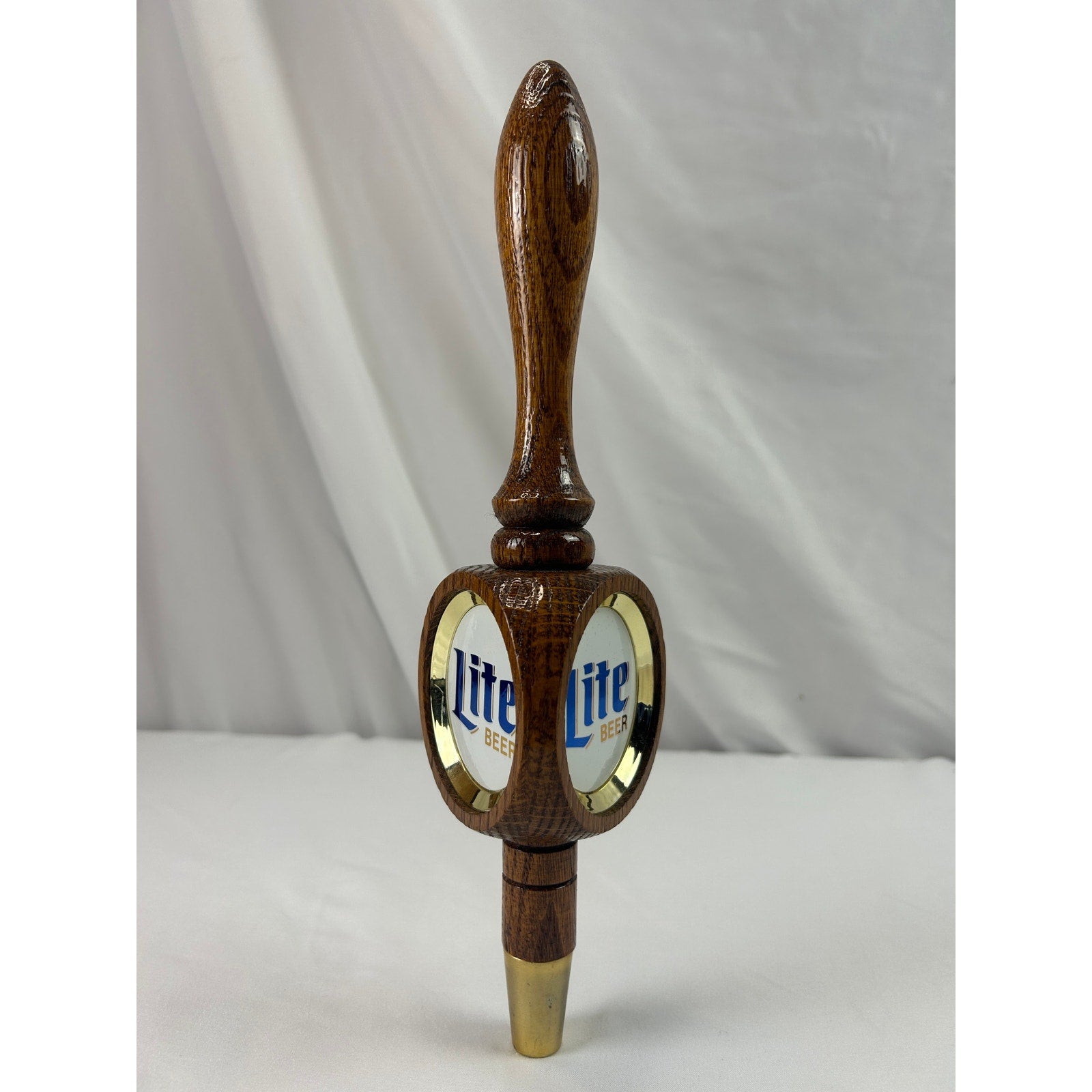 Vintage Miller Lite Beer 3 Sided Wood Tap Handle Gold Medallions 12 Inch