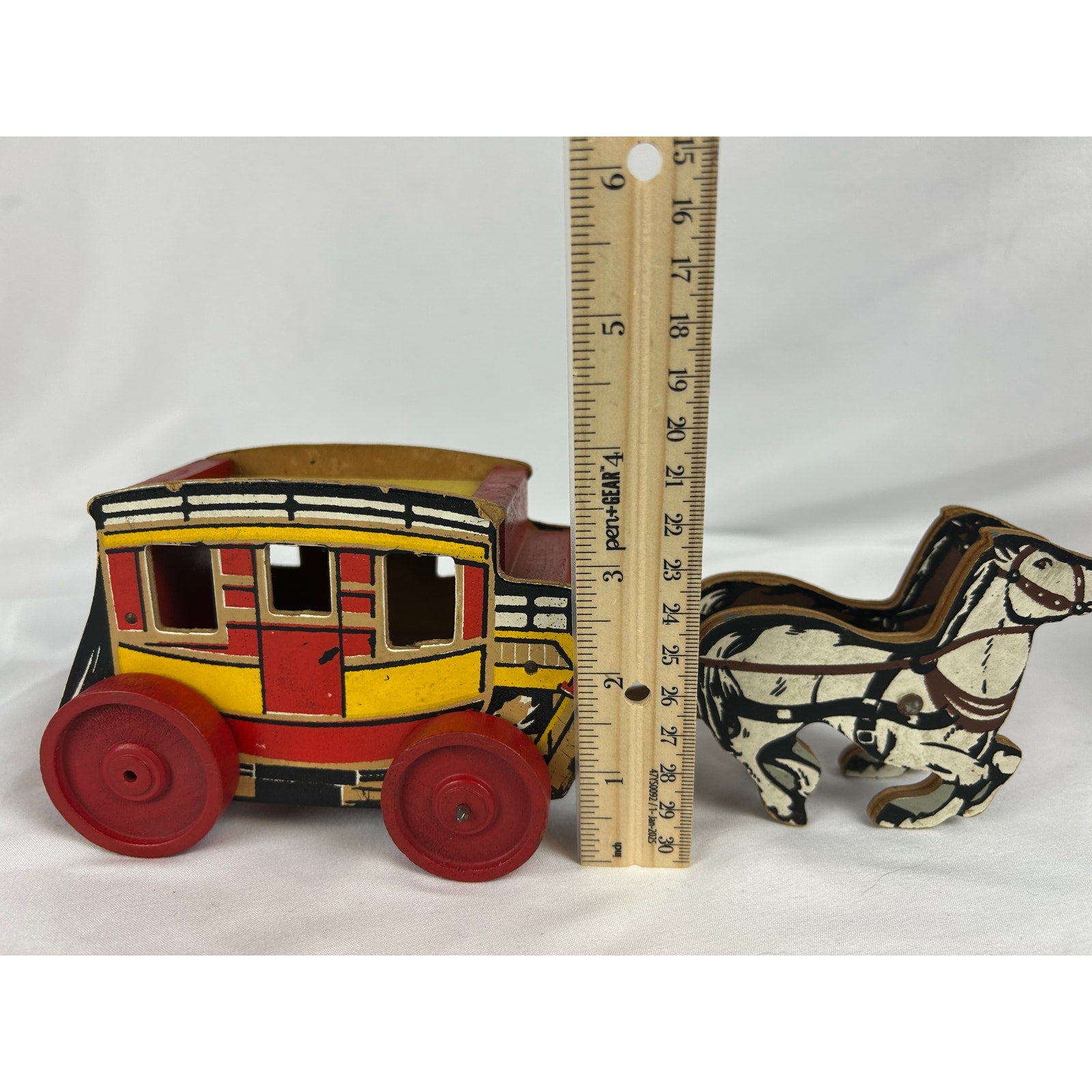 Vintage Keystone Frontier Stagecoach Wood Toy Horse Wagon 1950s