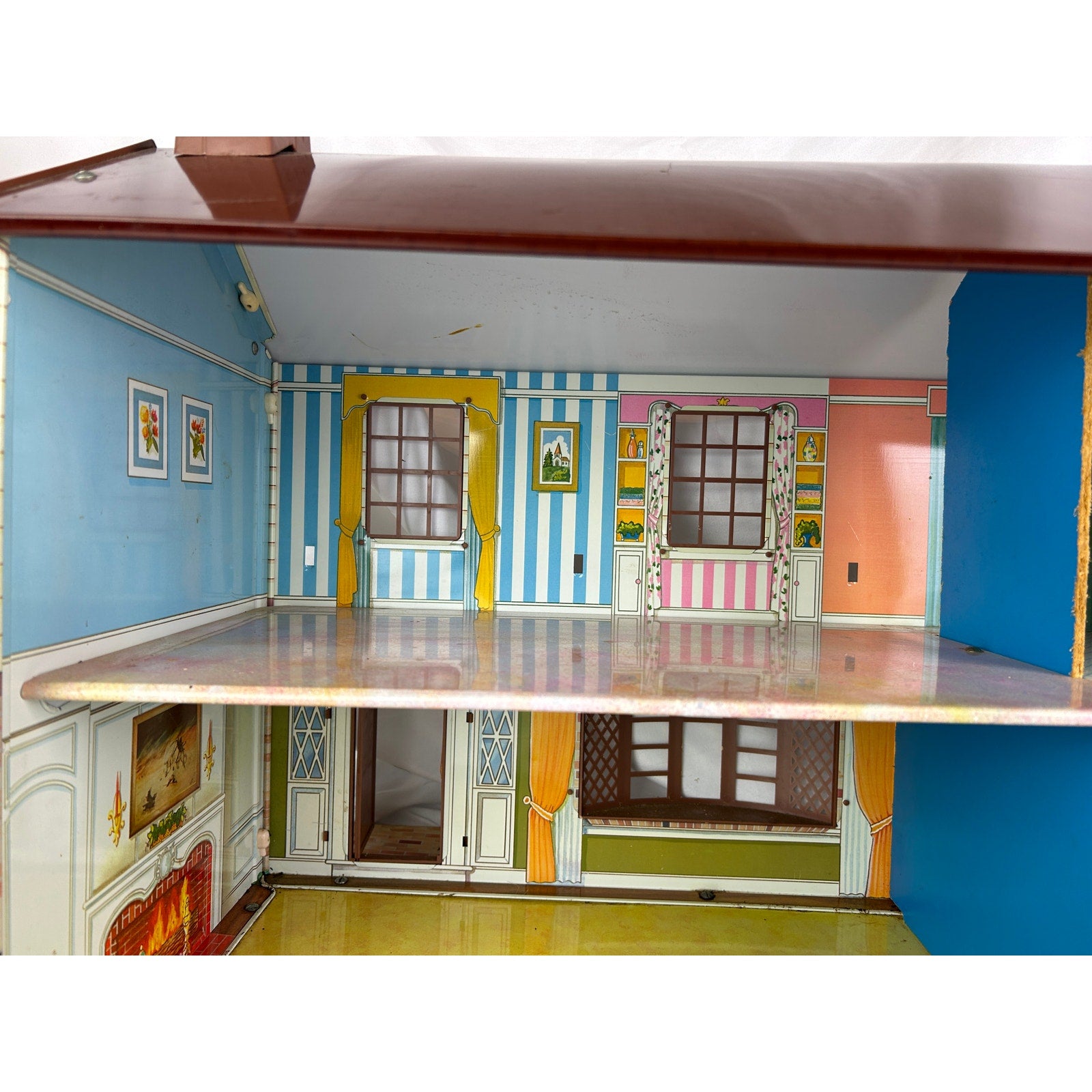 Vintage 1950s Marx Wolverine Tin Litho Dollhouse Two Story USA