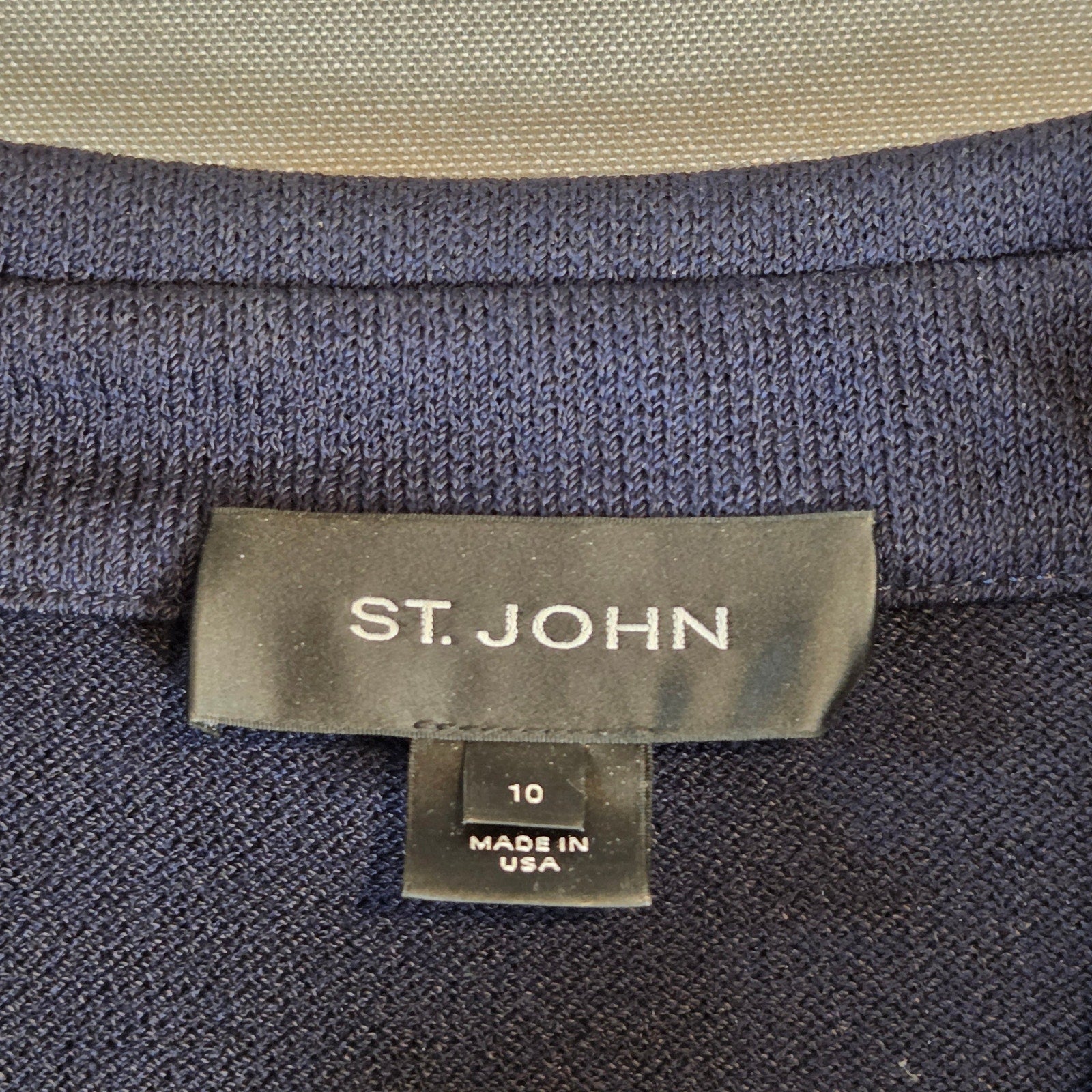 St. John Collection Sweater Blazer Women’s 10 Navy White Knit Jacket USA Made