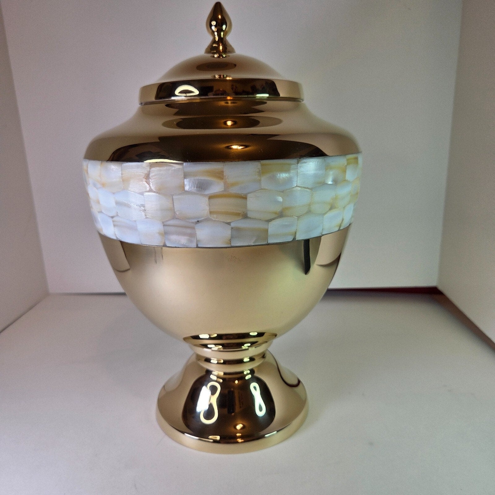 Large 12" Metal Brass Mother of Pearl Chalice Urn for Human Ashes