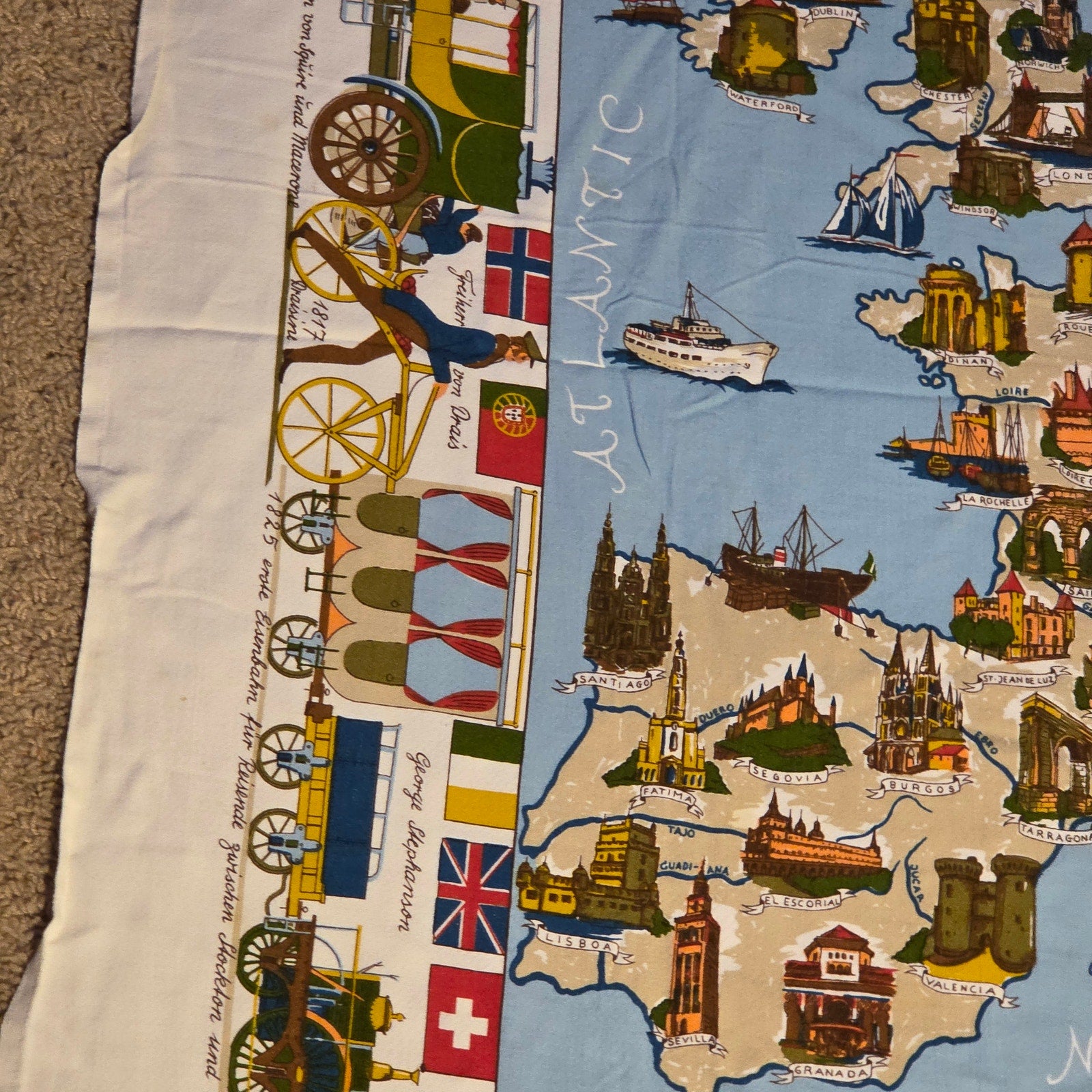 Vintage Europe Map Textile Tieltjet Viscose Wall Hanging 57x45”