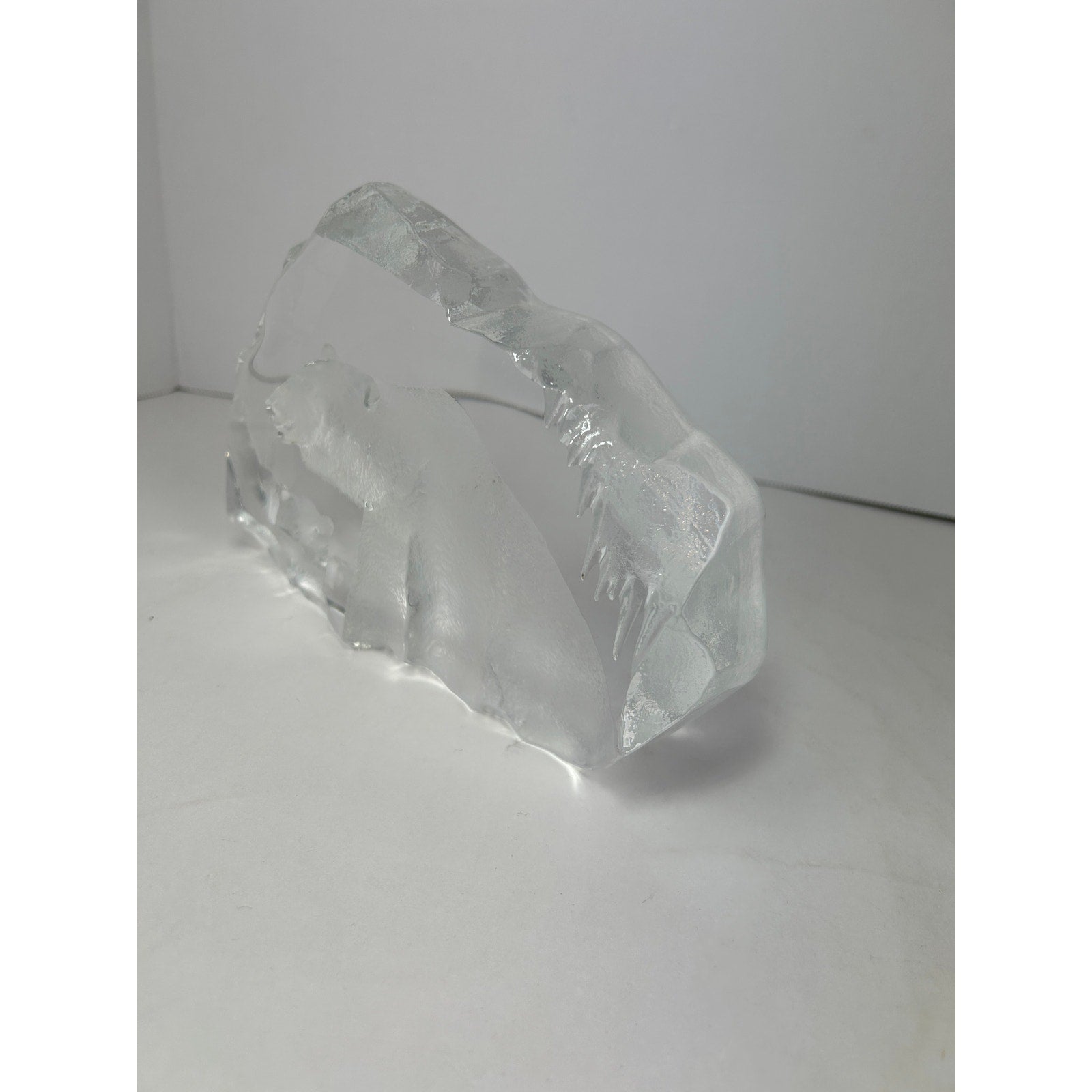 Mats Jonasson Maleras Sweden Crystal Polar Bear and Cub Heavy Glass Sculpture