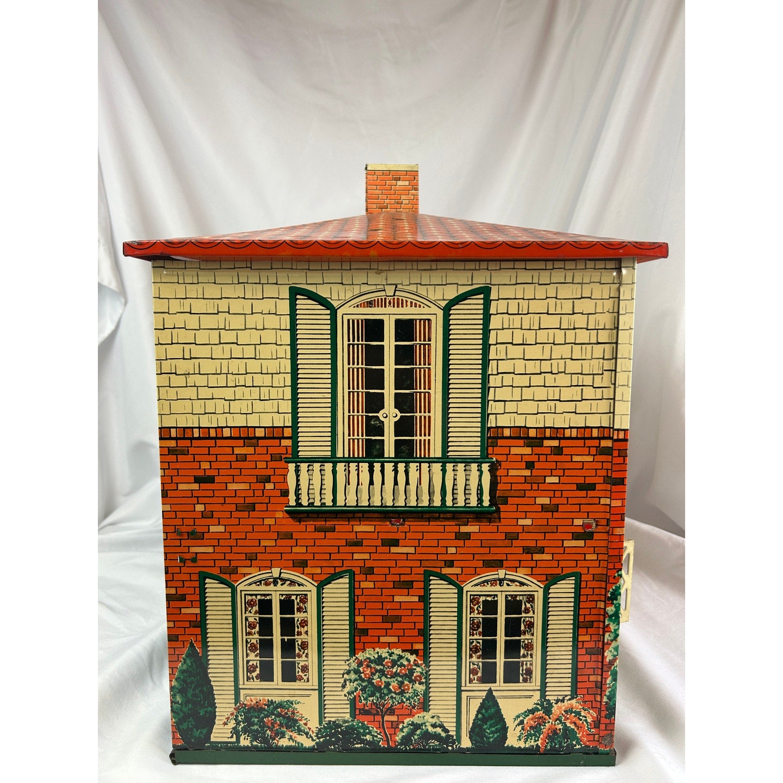 Large Vintage 1950's T Cohn Tin Litho Dollhouse Two Story Modern House