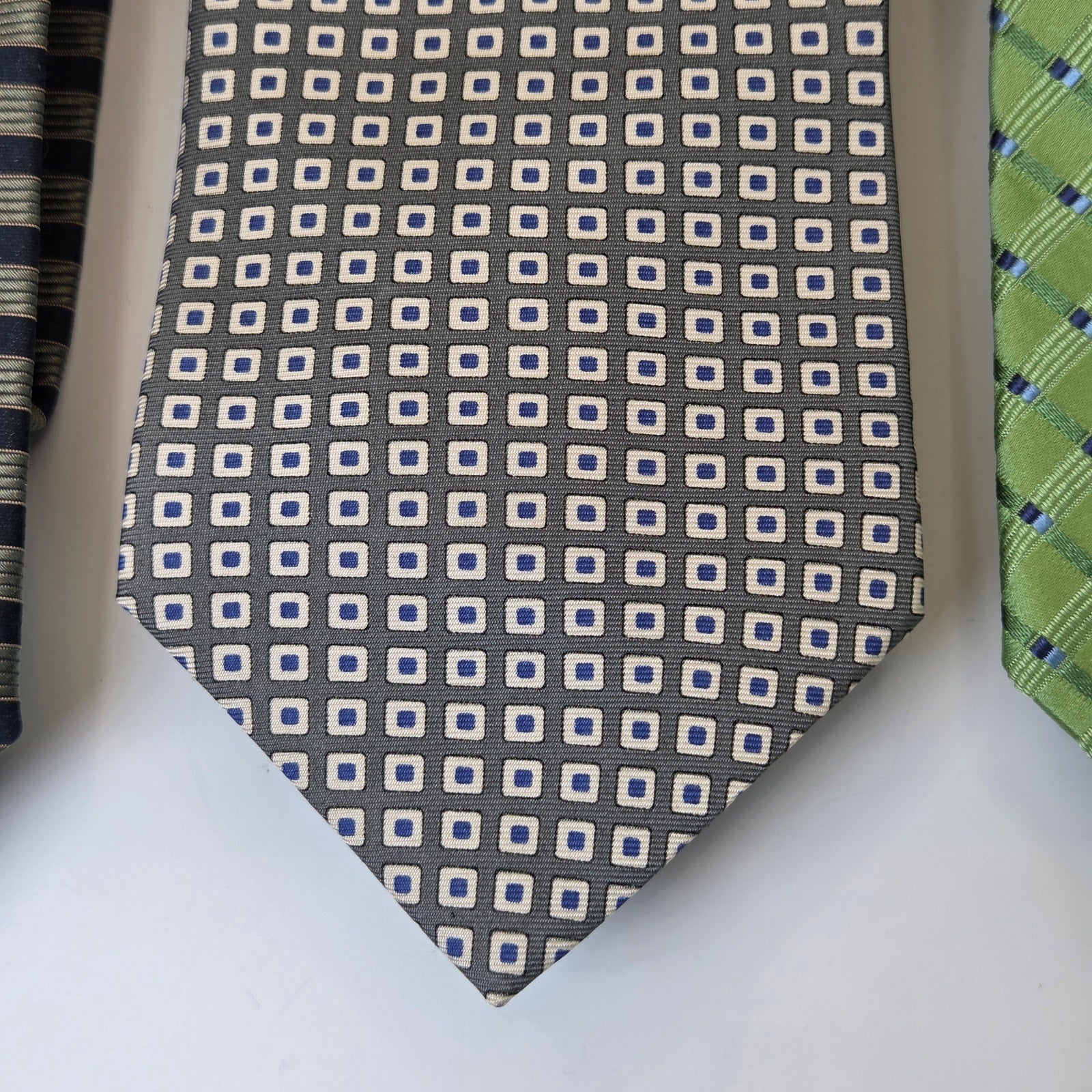Tommy Hilfiger Silk Tie Lot 3 Green Blue Classic 3.75 USA Contrast Tips