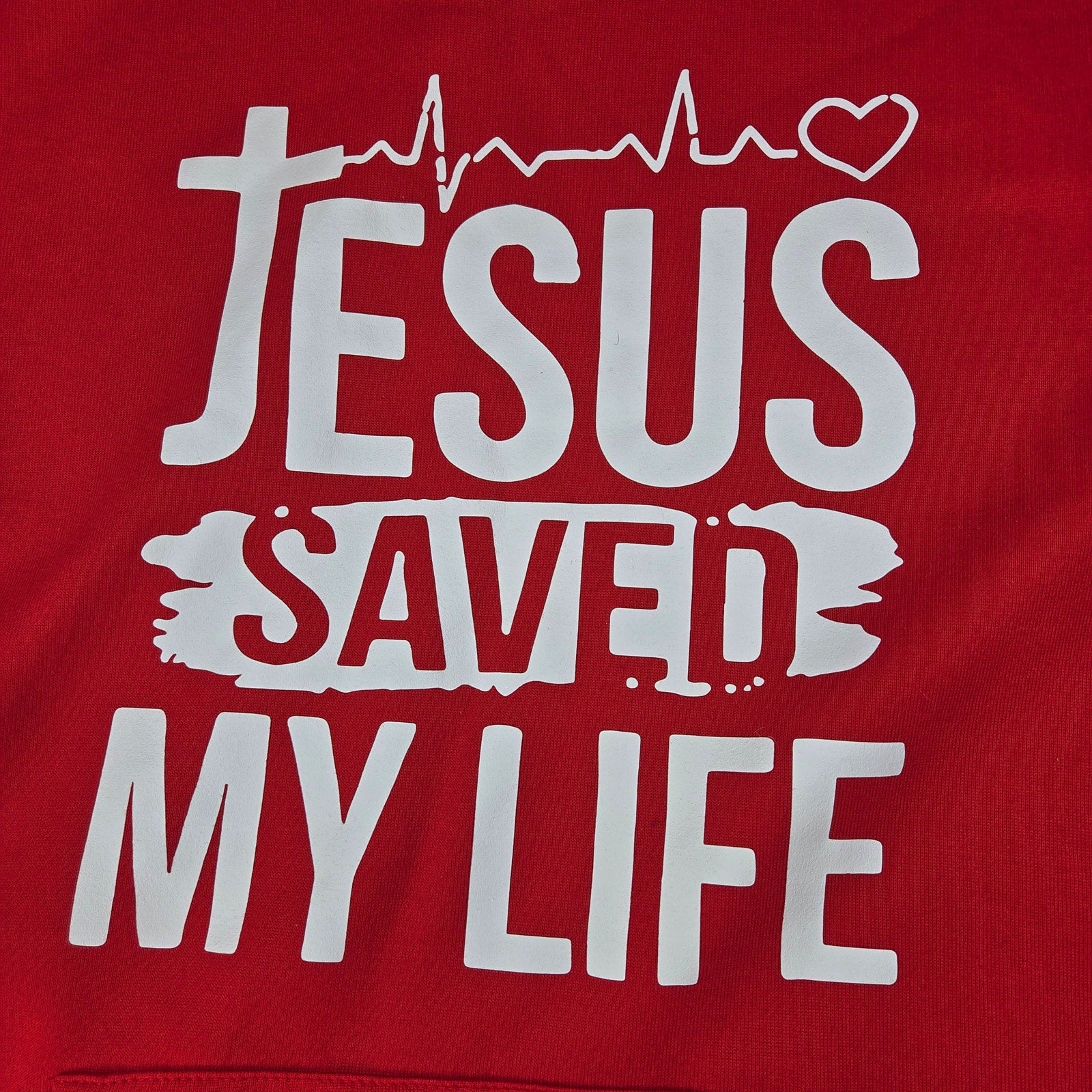 Faerion Jesus Saved My Life Christian Hoodie Pullover Red Size Medium M
