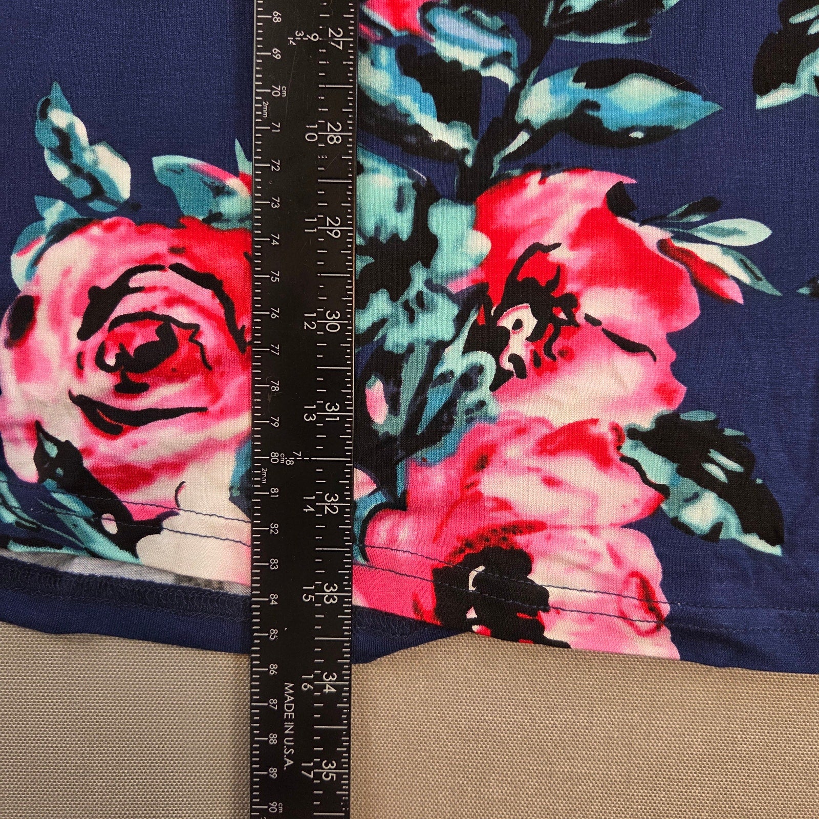 Korsis Blue Floral Dress Pink Rose Print Pockets Women’s Size S
