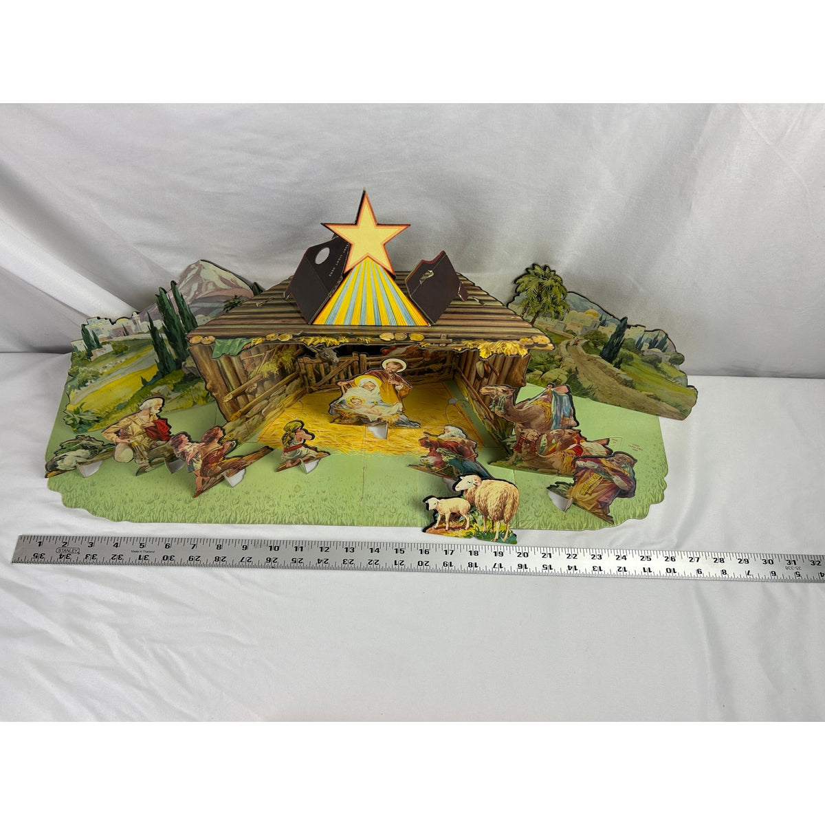 Vintage 1950s Christmas Manger Set No 743 Cardboard Nativity Complete Box
