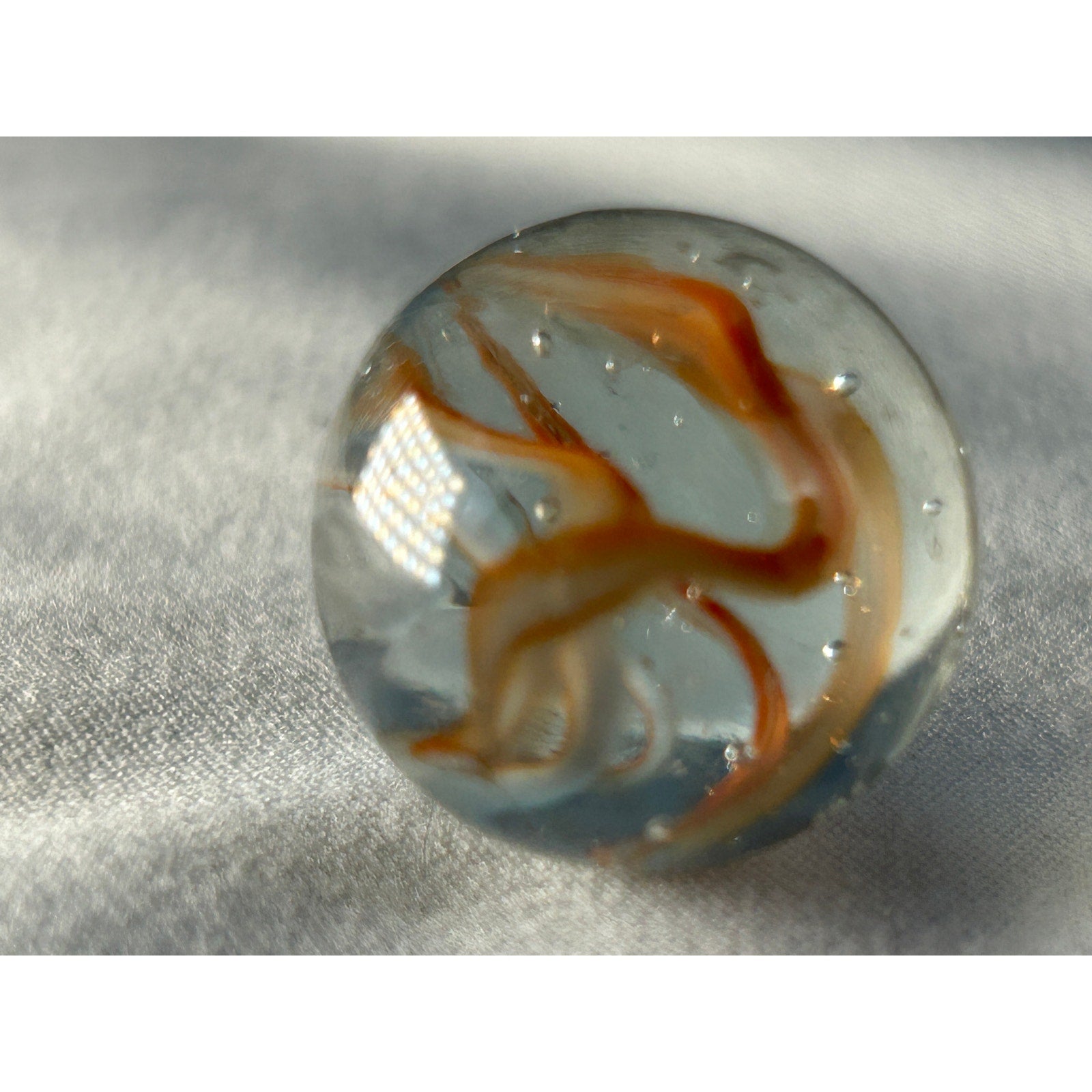 Orange White Ribbon Art Glass Marble Handmade Style Swirl 0.7 Inch