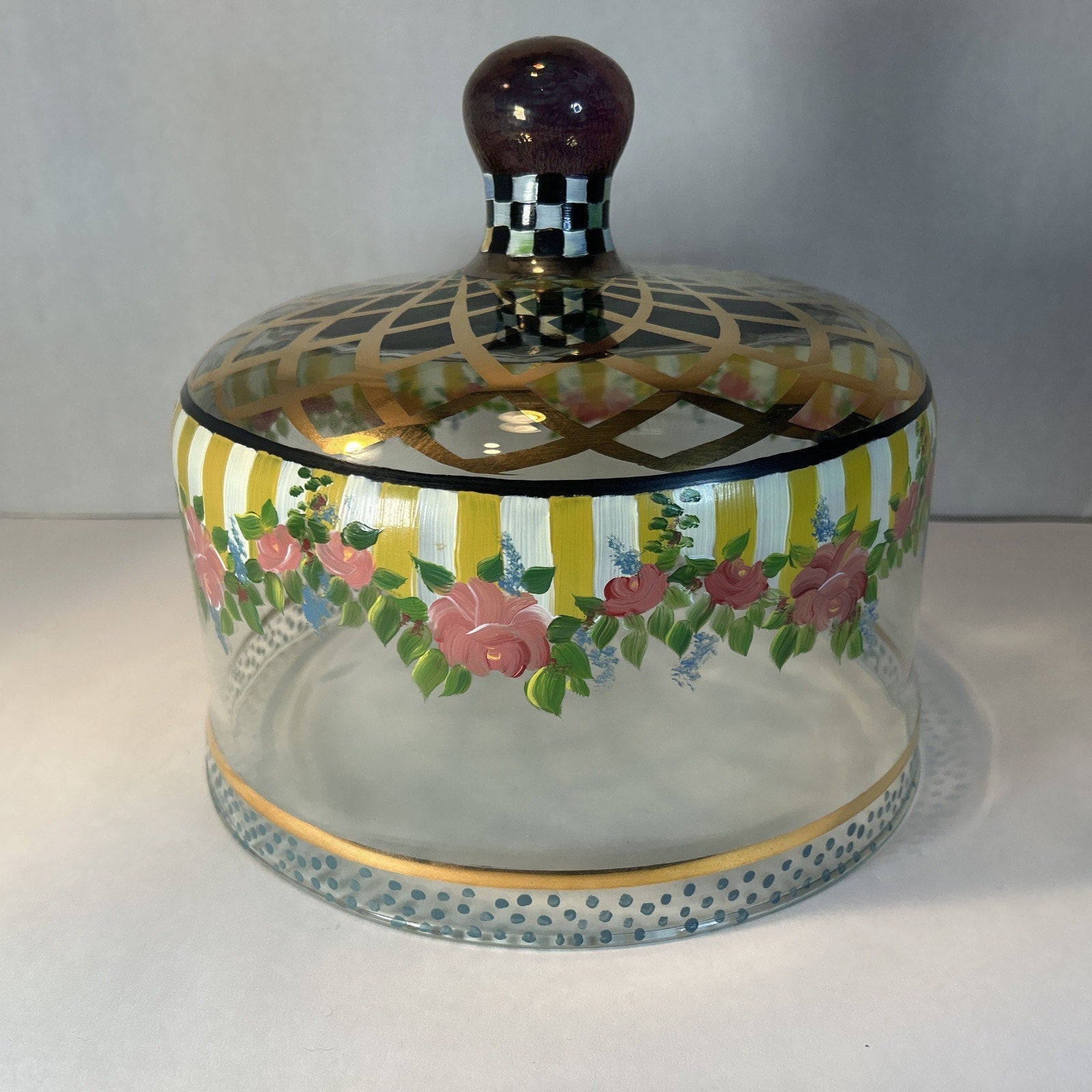 MacKenzie-Childs Glass Cake Dome Courtly Check Charger Plate 14” Aurora NY