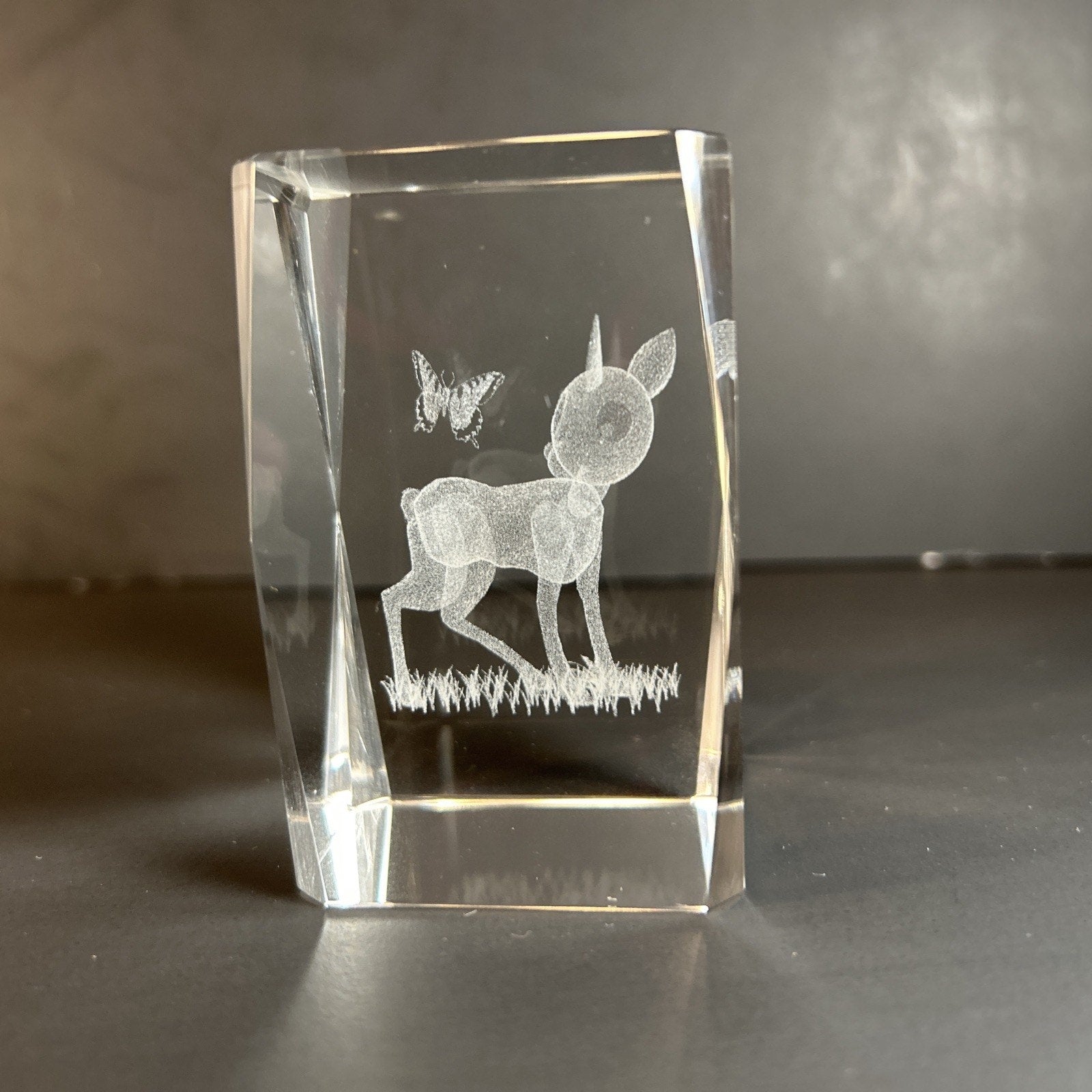 Bambi and a Butterly 3d Etched Disney Crystal Glass 3"x2" Paper Weight