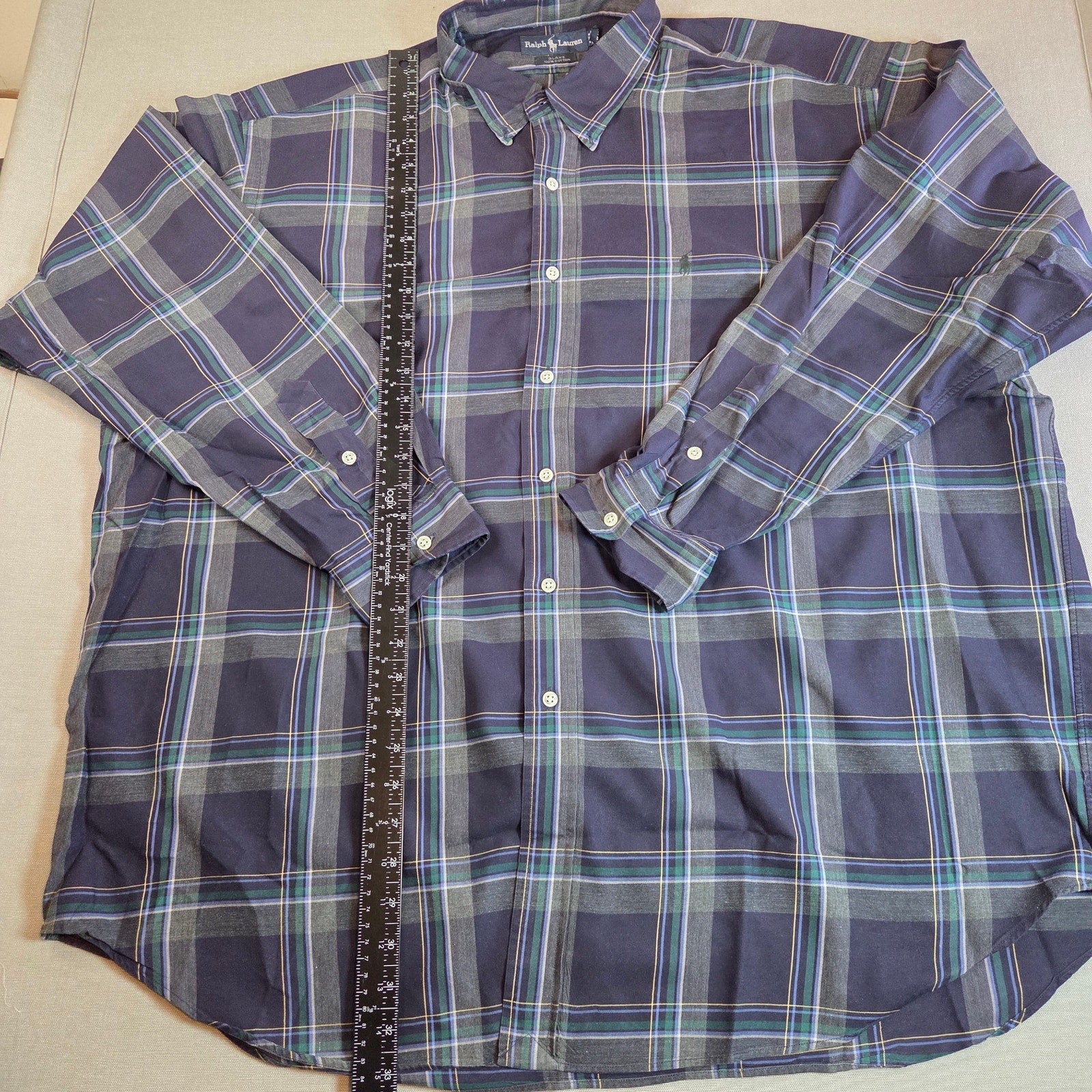 Vintage Ralph Lauren Blake XXL Plaid Button Down Shirt Blue Green Cotton