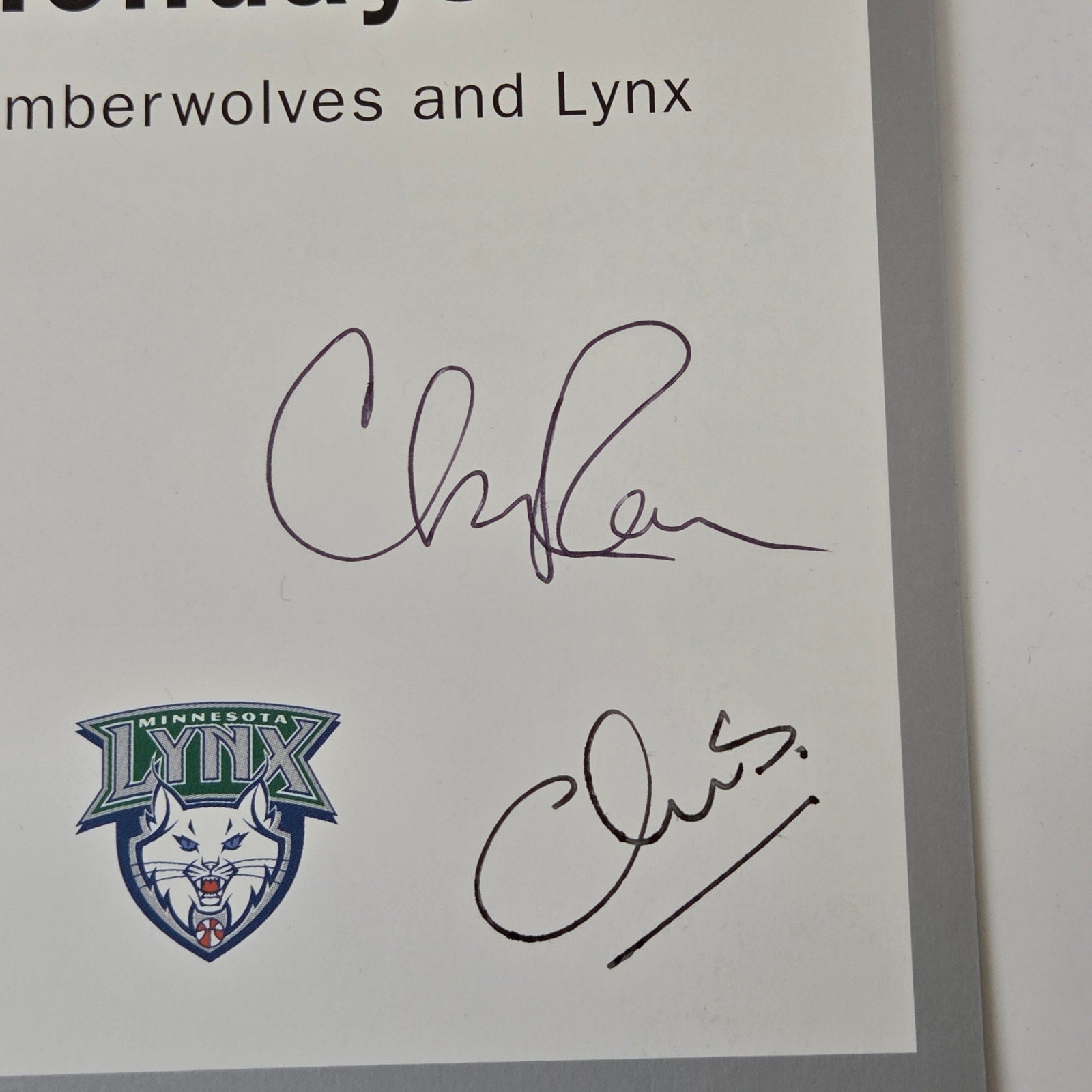 Minnesota Timberwolves Lynx Vintage Holiday Cards Signed & Unsigned Lot of 2