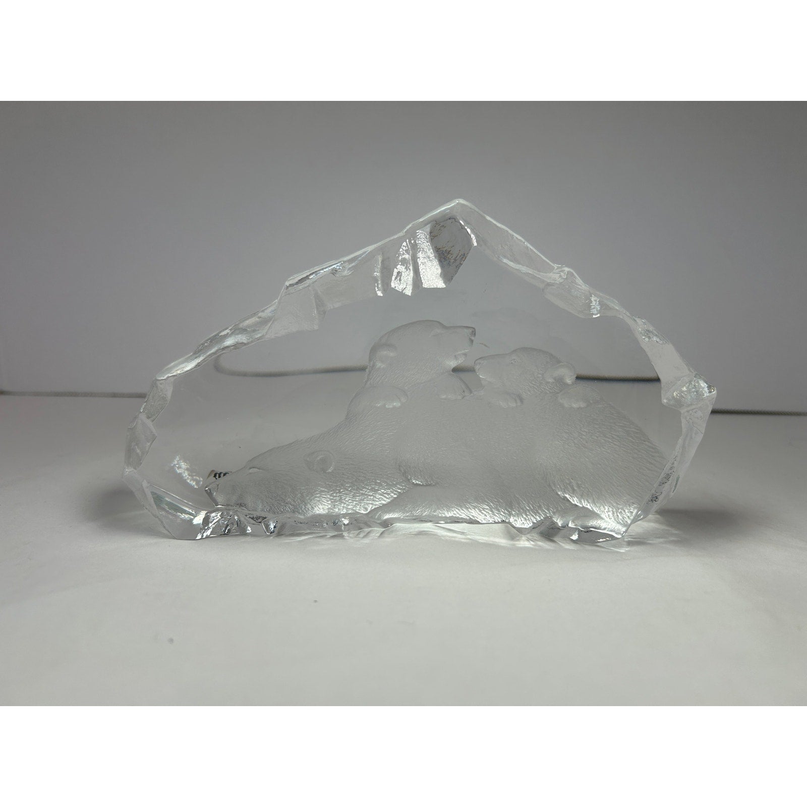 Mats Jonasson Maleras Polar Bear Family Lead Crystal Sculpture 2807 Signed