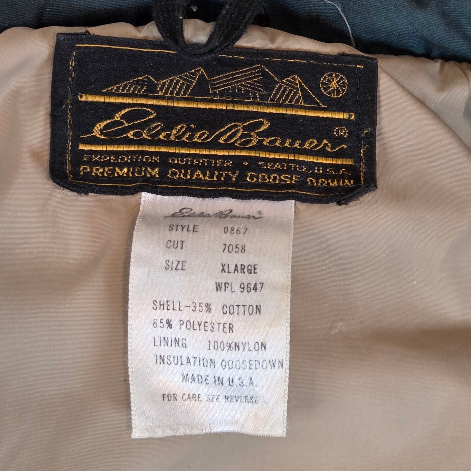 Vintage Eddie Bauer Goose Down Vest XL Made in USA Green Expedition 70s 80s