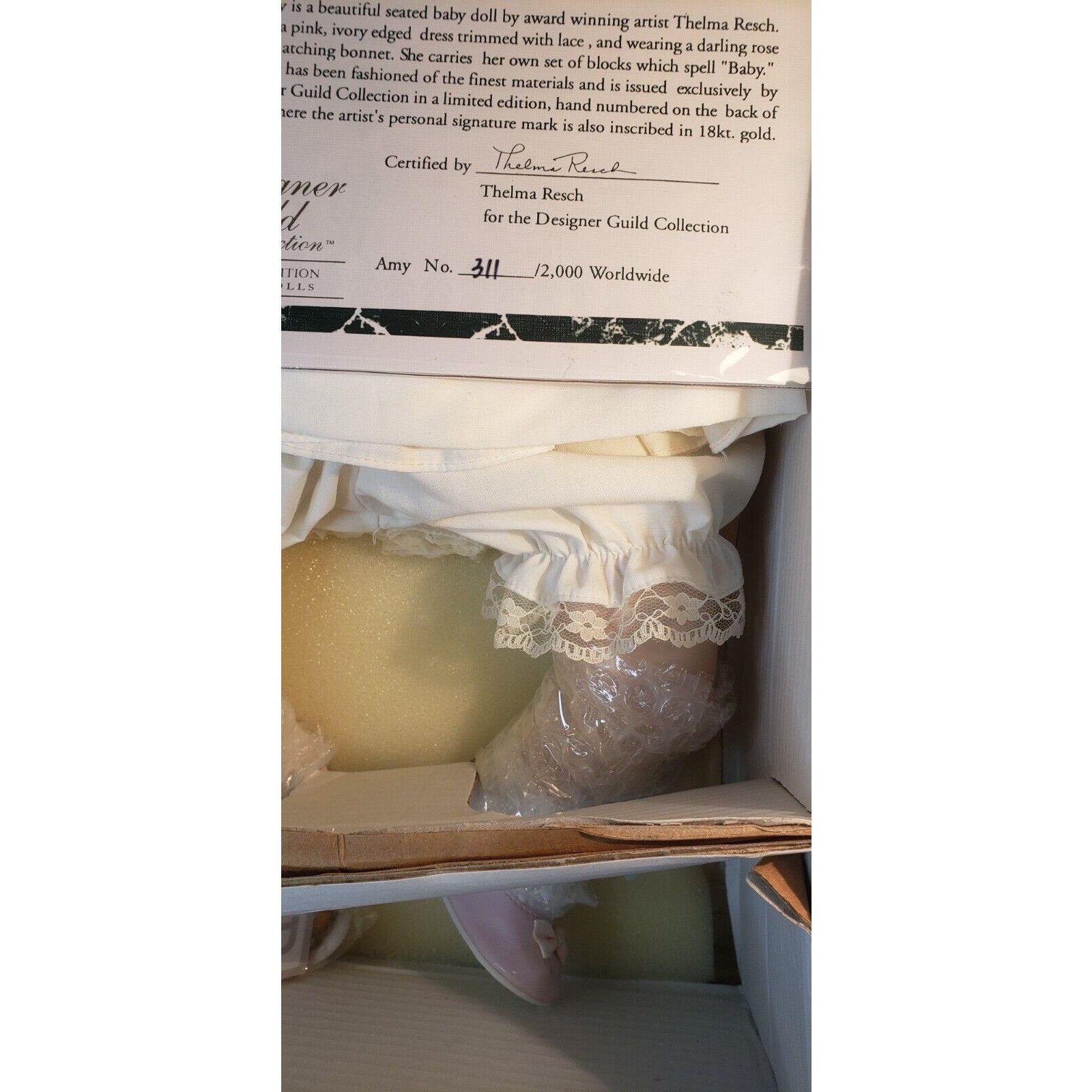 Amy Porcelain Baby Doll by Thelma Resch Designer Guild LE #311/2000 w/ COA