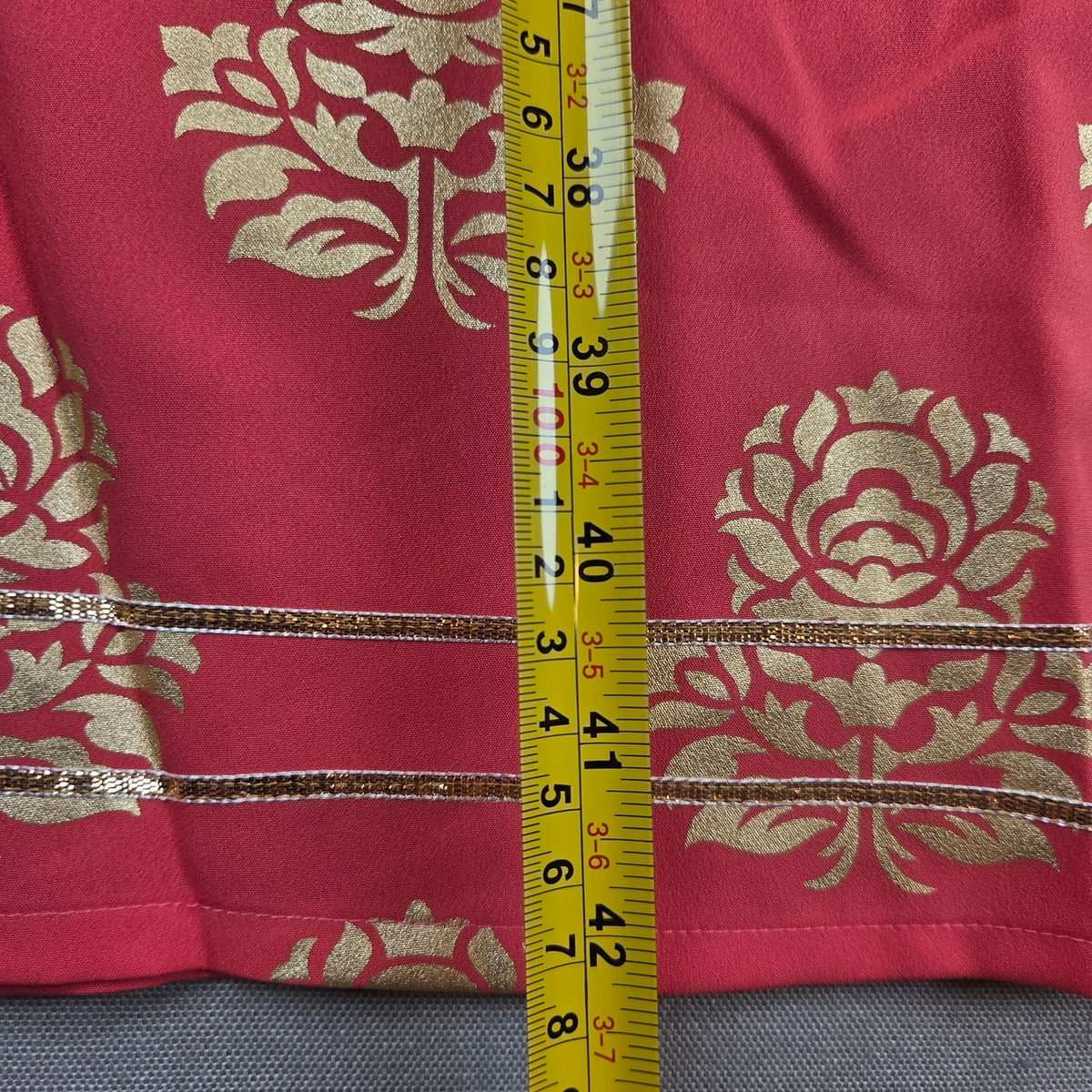 Janasya Womens M Red Gold Floral Foil Print Crepe Kurti Indian Tunic Top NWT
