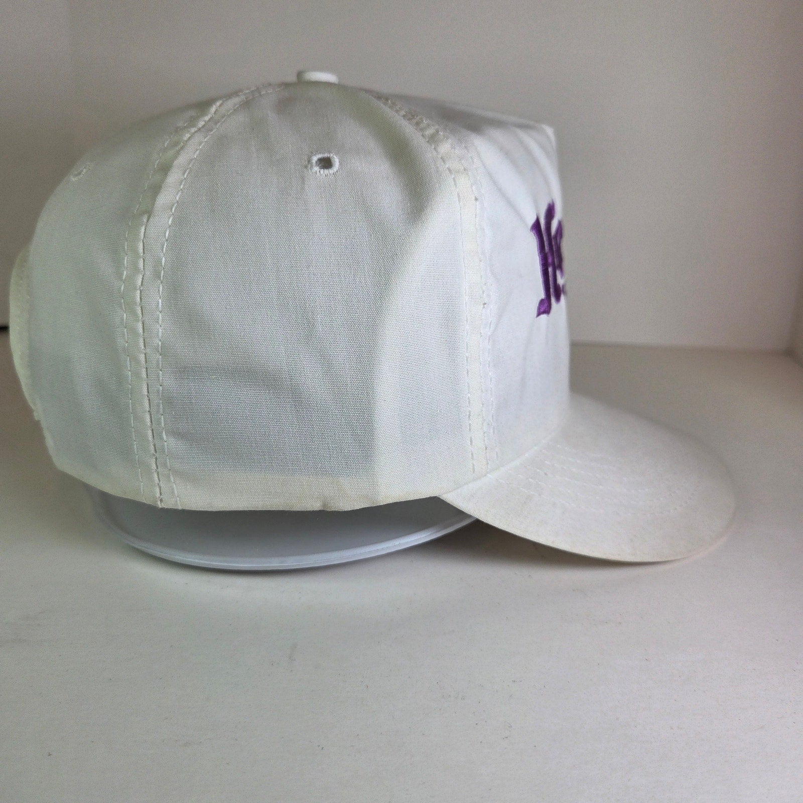 Vintage 90s Hoosier Racing Tire Snapback Hat White Purple Logo USA Made