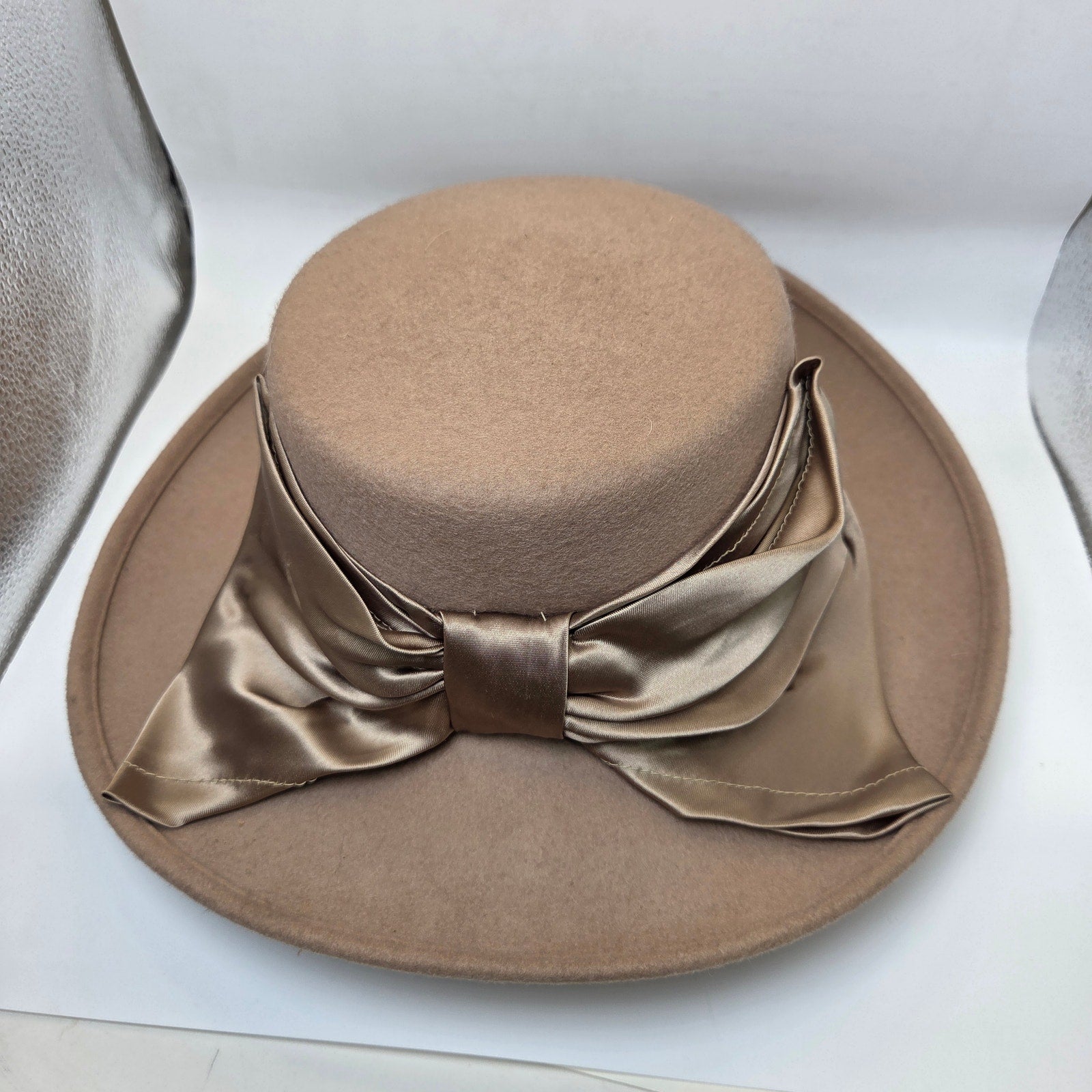 Unbranded Italian Wool Wide Brim Hat Satin Bow Band RN59478 Women's