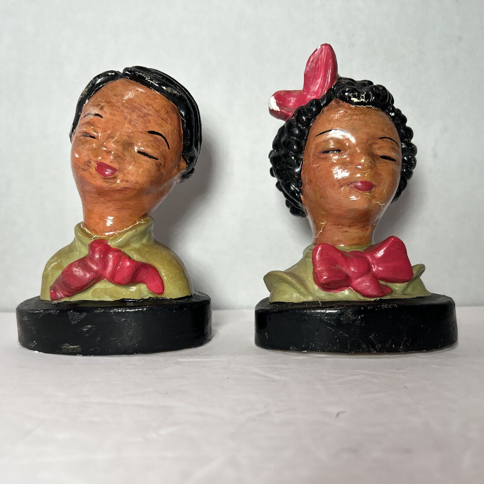 Vintage Chalkware Bust Pair – Goldscheider Style Asian Children Art Deco Figures