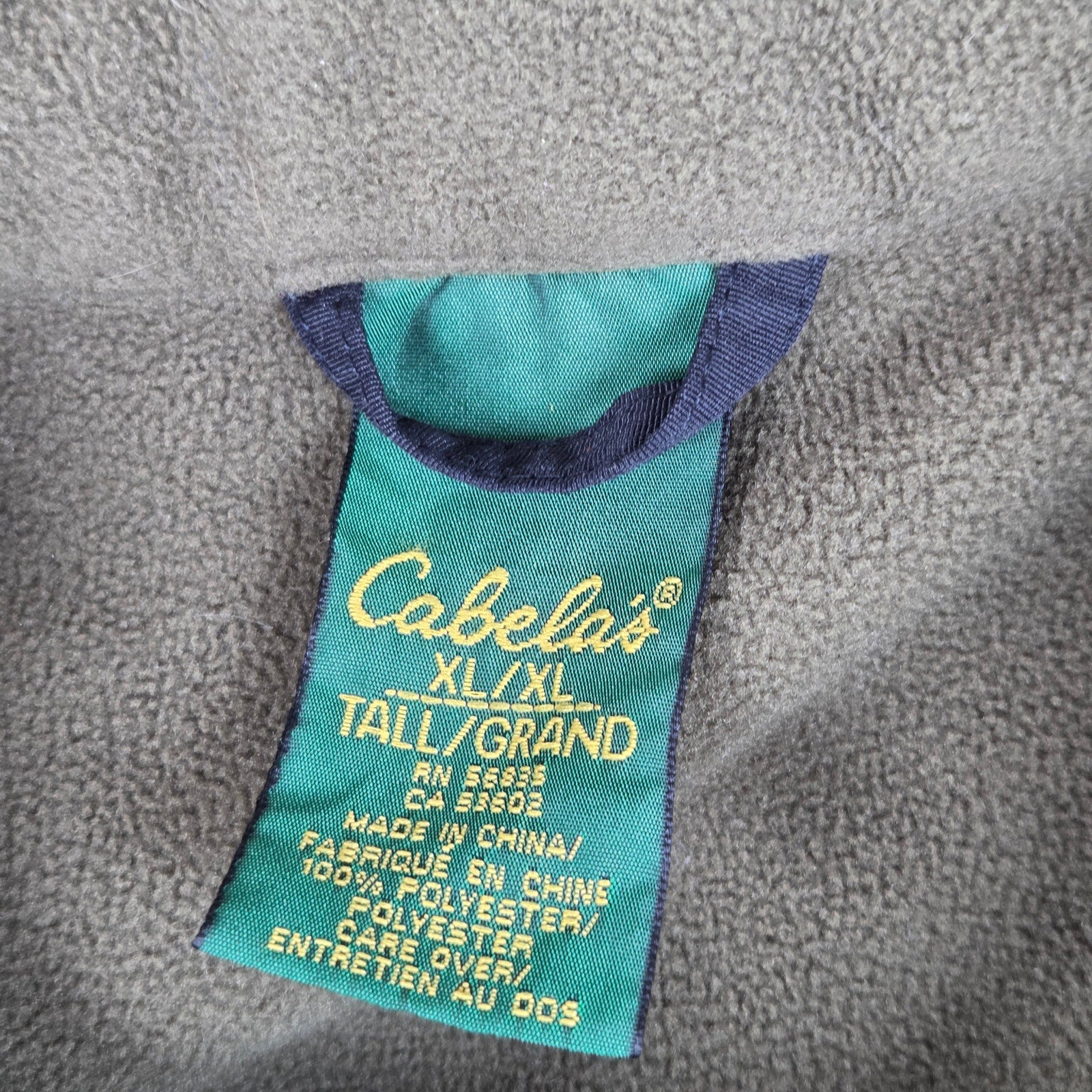 Cabela's XL Tall Full Zip Fleece Jacket Green Outdoor Hunting Polyester XLT
