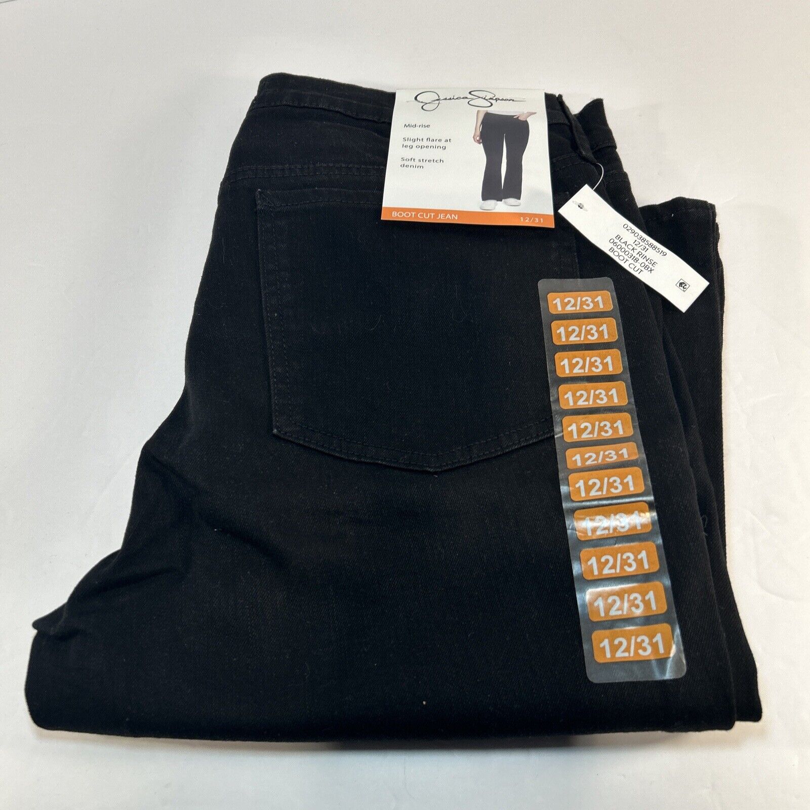 Jessica Simpson Boot Cut Jeans Womens 12/31 Mid Rise Black Stretch Denim NWT