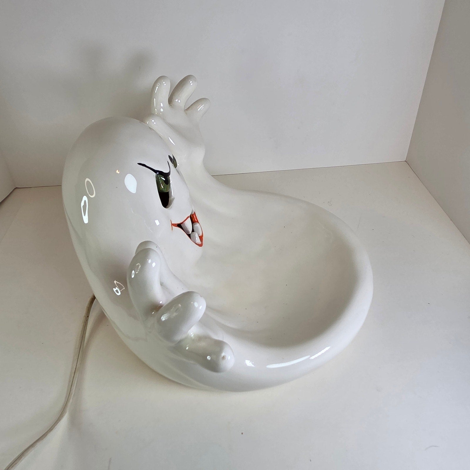 Light-Up Ceramic Ghost Candy Dish Halloween Decor SC Signed 12"x9"x9"