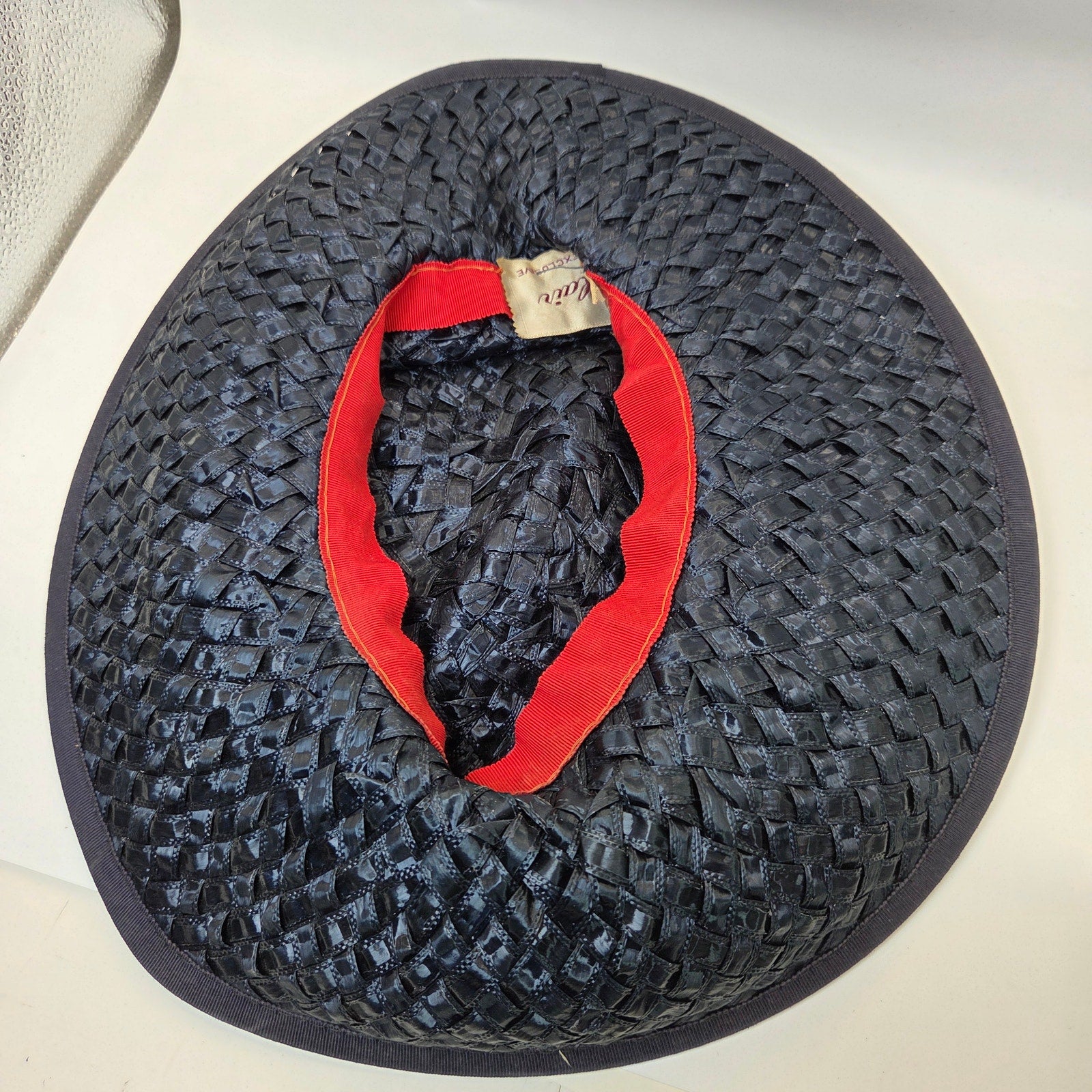 Ken Blair Vintage Straw Hat Navy Wide Brim Union Made USA Size 6 Small