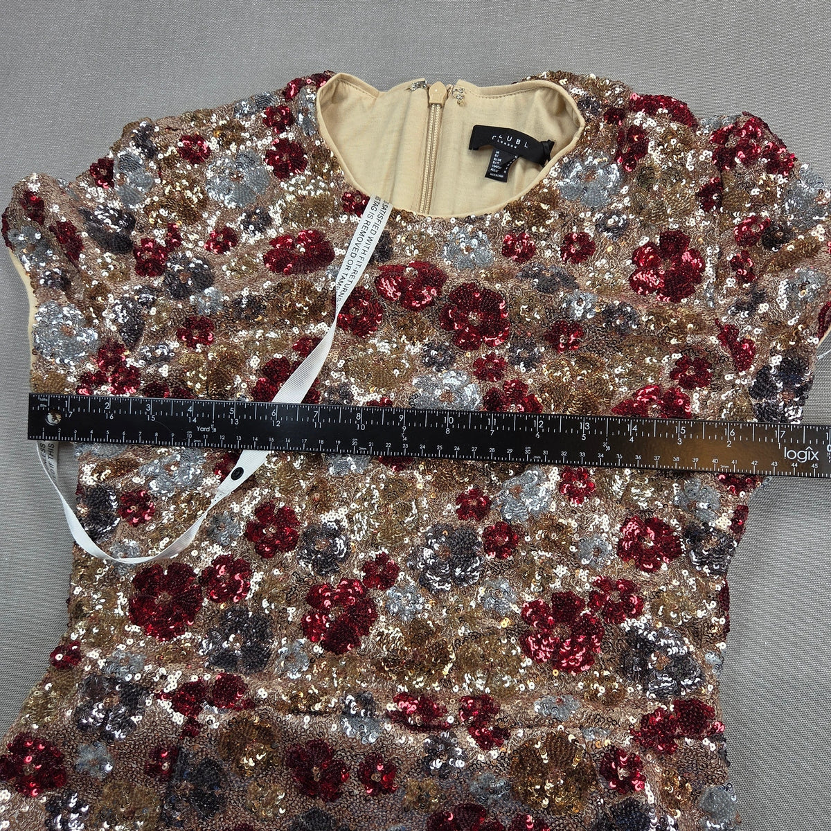 Club L London Eira Red Floral Sequin Short Sleeve A-Line Mini Dress US 6 NWT