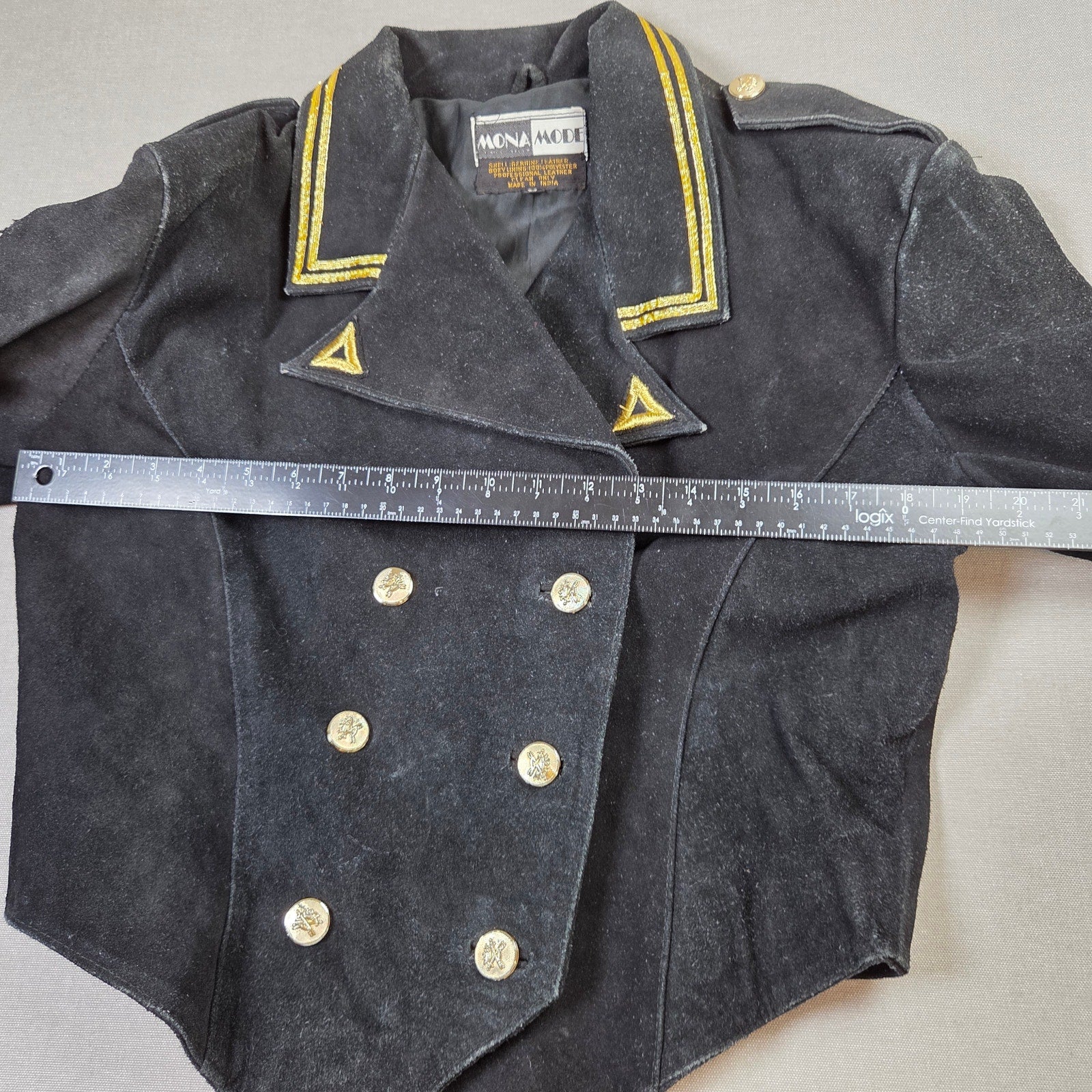 Mona Mode Leather Military Style Cropped Jacket Marines Patch Womens M