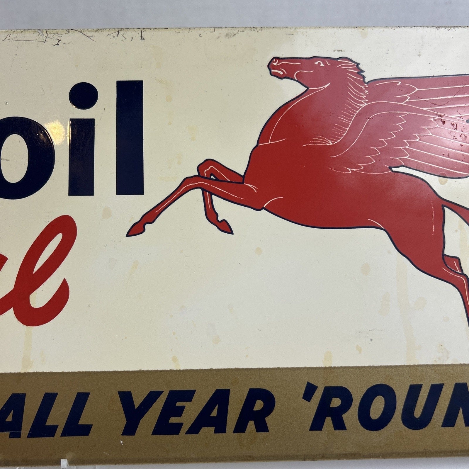 Vintage Mobiloil Special Advertising Sign 18"x7" Pegasus Metal Gas Oil Garage