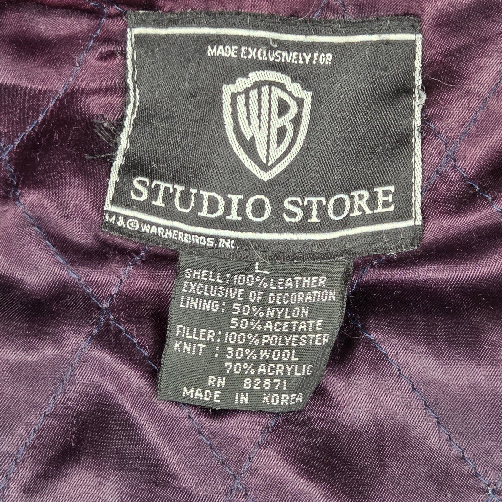 Warner Bros Studio Store Leather Varsity Jacket Large WB Burbank Korea