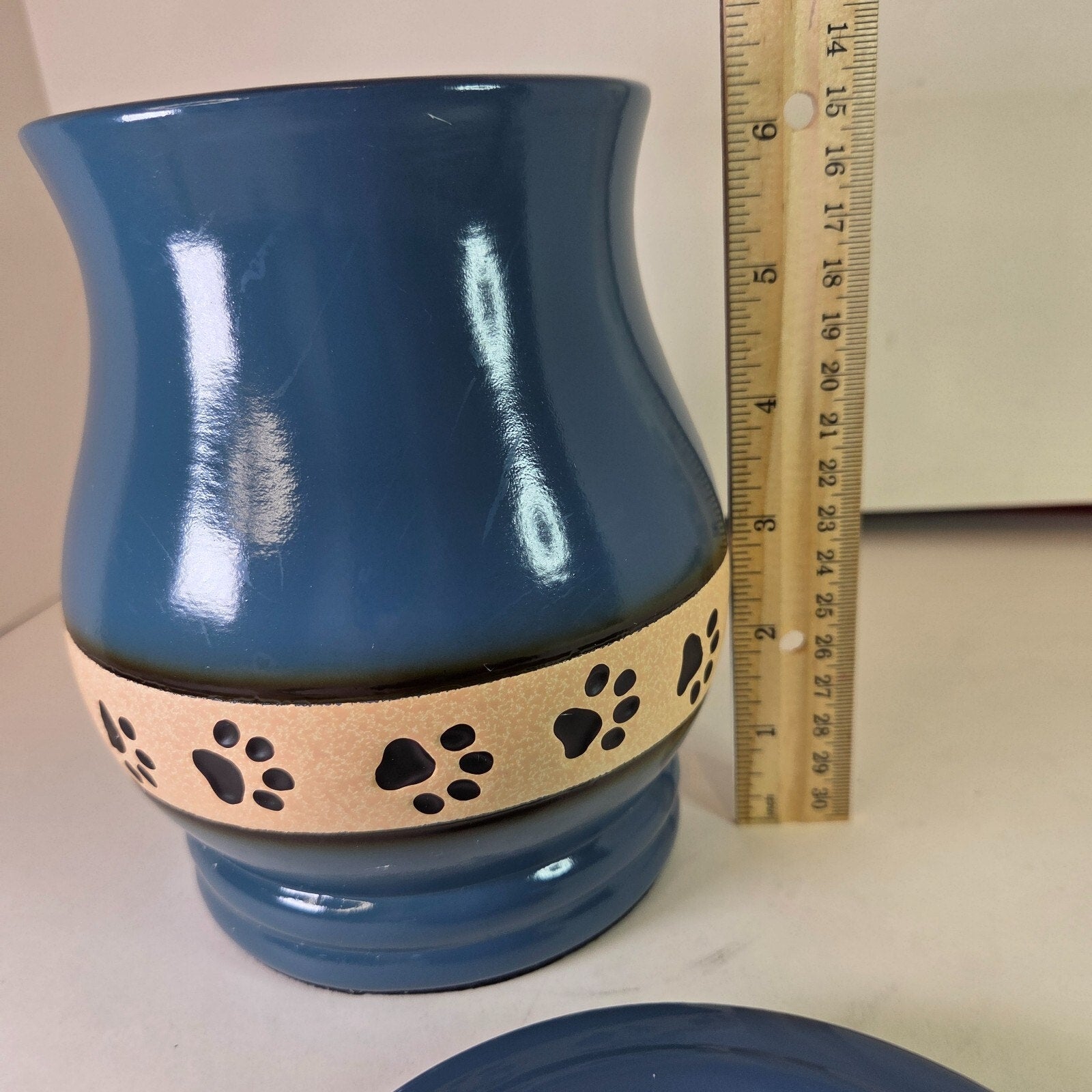 7" Blue Paw Print Ceramic Urn