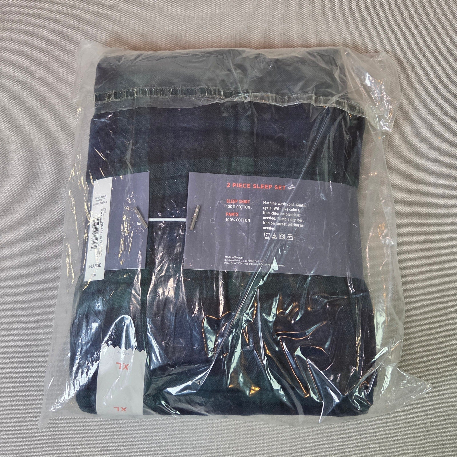 St. John’s Bay Men’s Flannel Pajama Set XL 2-Piece Cotton Black