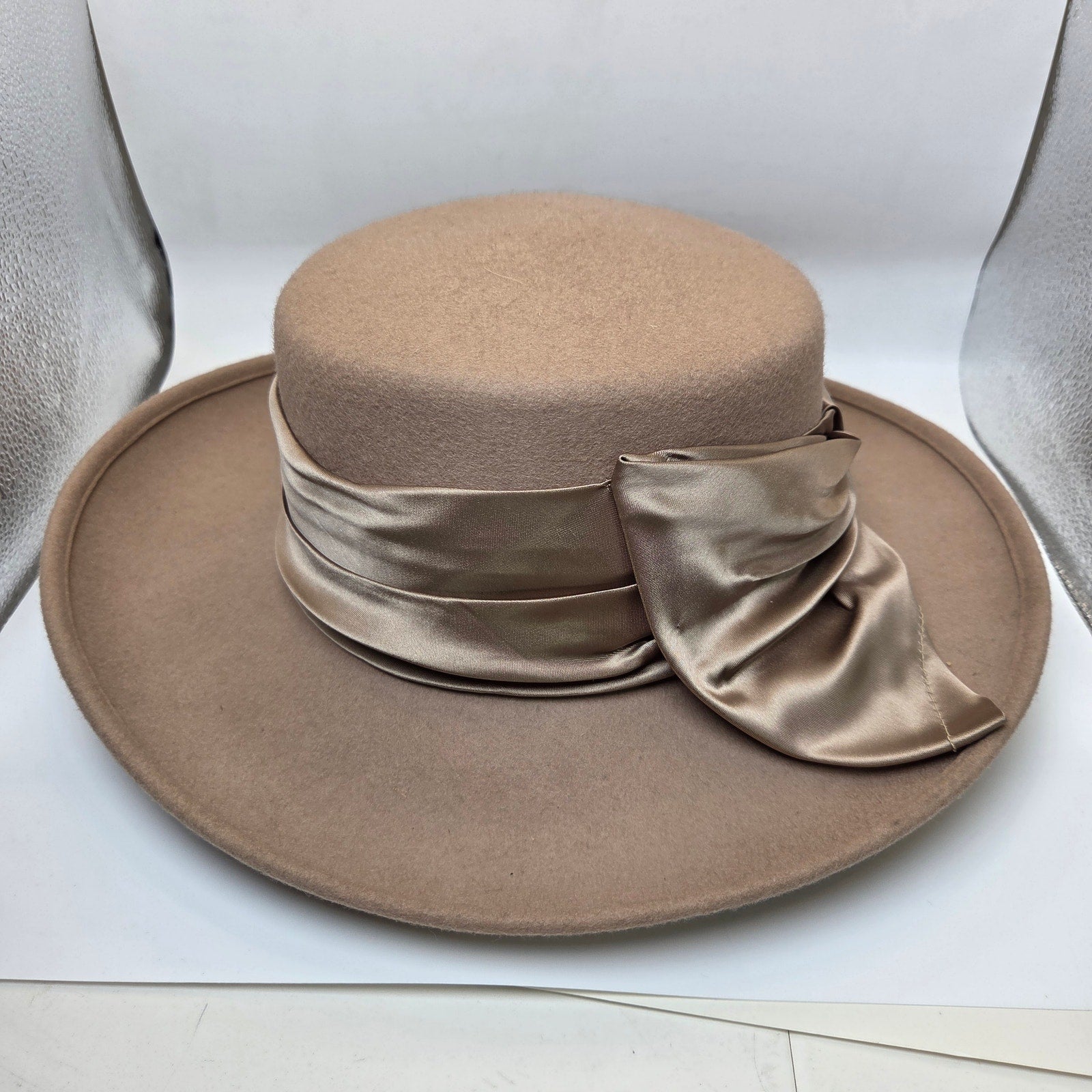 Unbranded Italian Wool Wide Brim Hat Satin Bow Band RN59478 Women's