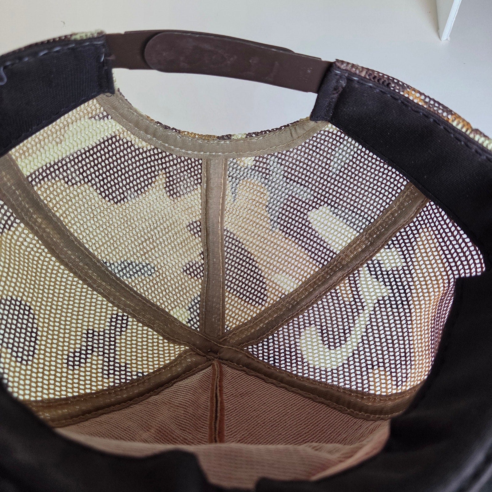 Vintage Log Cabin Store Danbury WI Camo Mesh Trucker Hat USA Made Semco