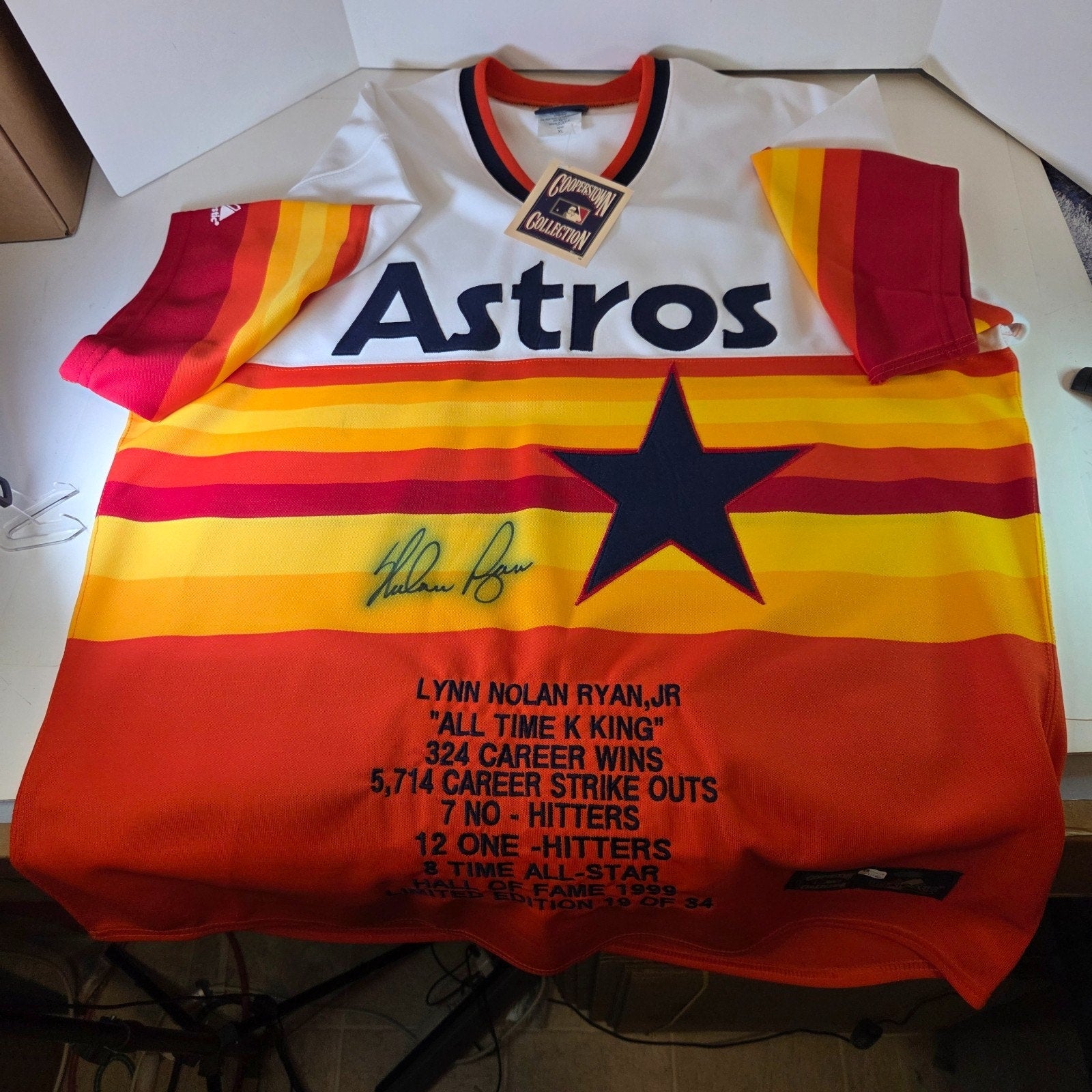Nolan Ryan Auto Stat Jersey 19/34 NWT Astros XL COA MLB Majestic Rare