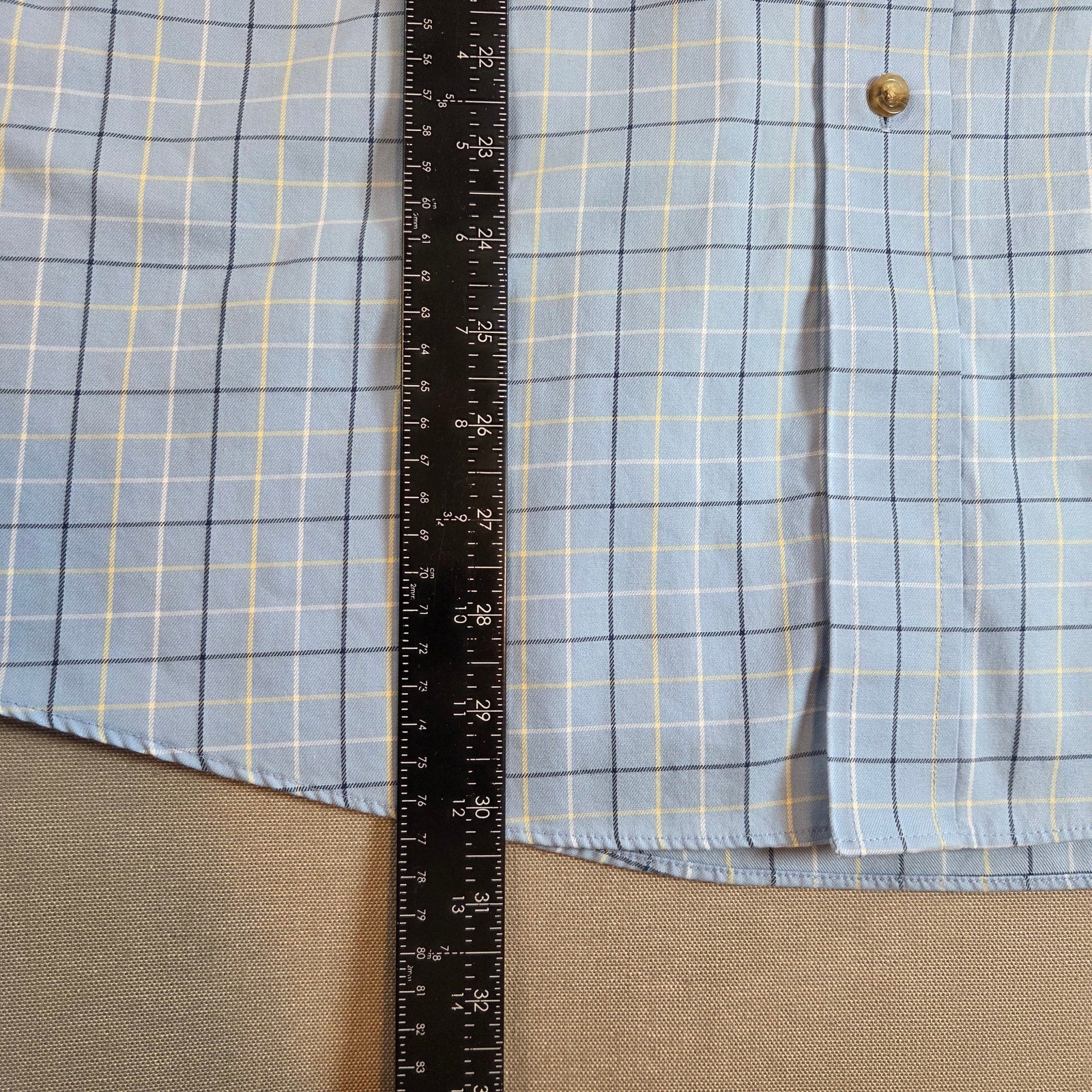 LL Bean Mens L Wrinkle Resistant Short Sleeve Shirt Blue Plaid Cotton Malaysia