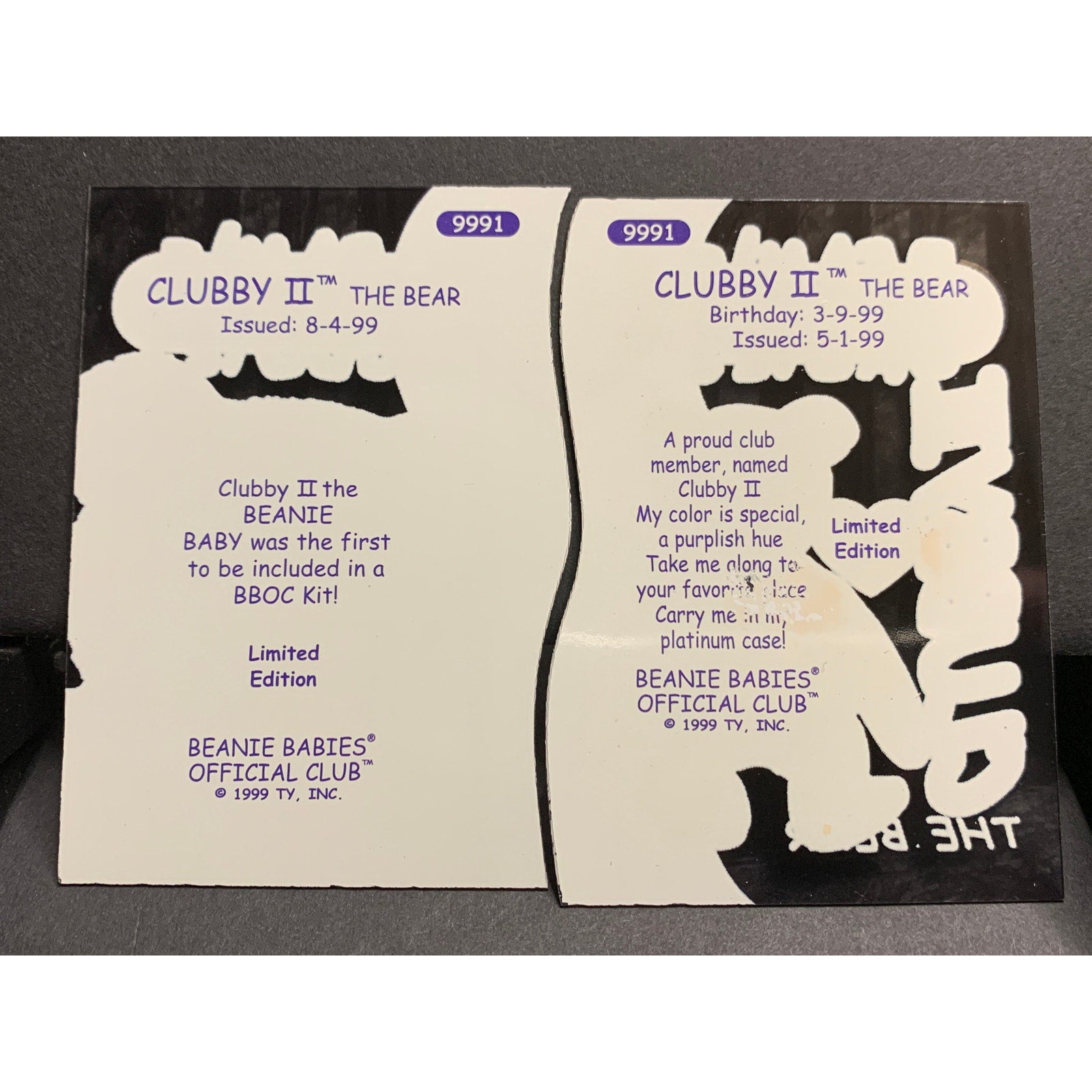 1999 Ty Beanie Babies Collector's Cards for Members Only