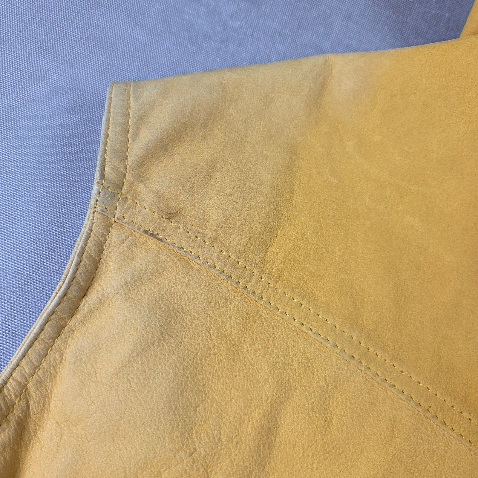 Georgetown Leather Vintage Hooded Vest Yellow 100% Leather USA Style 903
