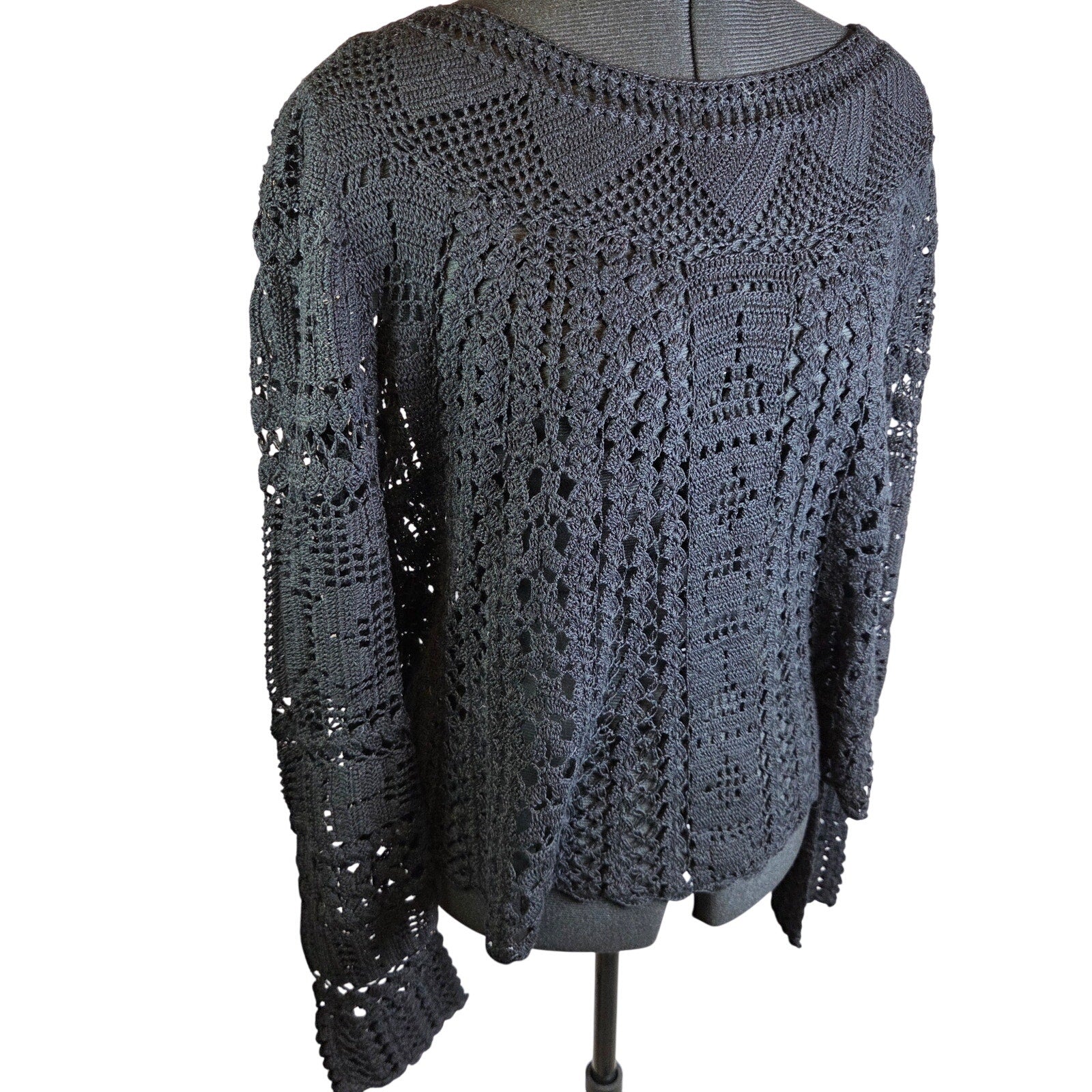 Peruvian Connection Crochet Open Knit Pima Cotton Sweater XL Peru Boho