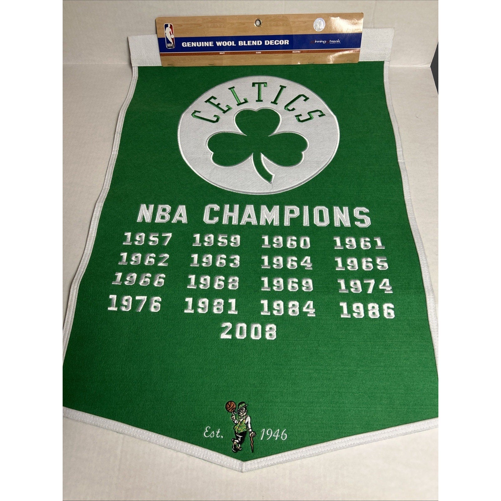 Boston Celtics Wool Blend NBA Champion Banner, 24" x 36"