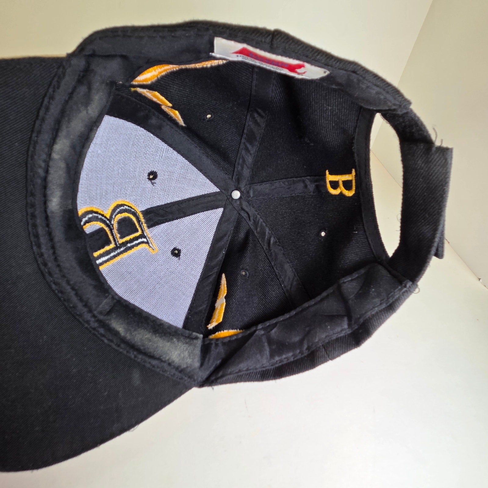 Boston Black & White Flat Brim Hat Hook & Loop Strapback