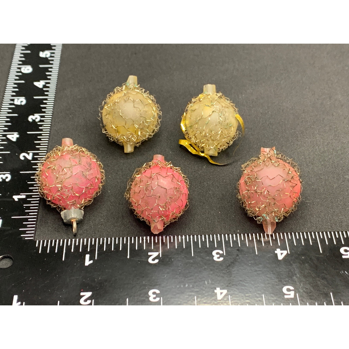 Vintage 1940s 1950s Wire Wrapped Glass Christmas Ornaments Mini Lot of 5
