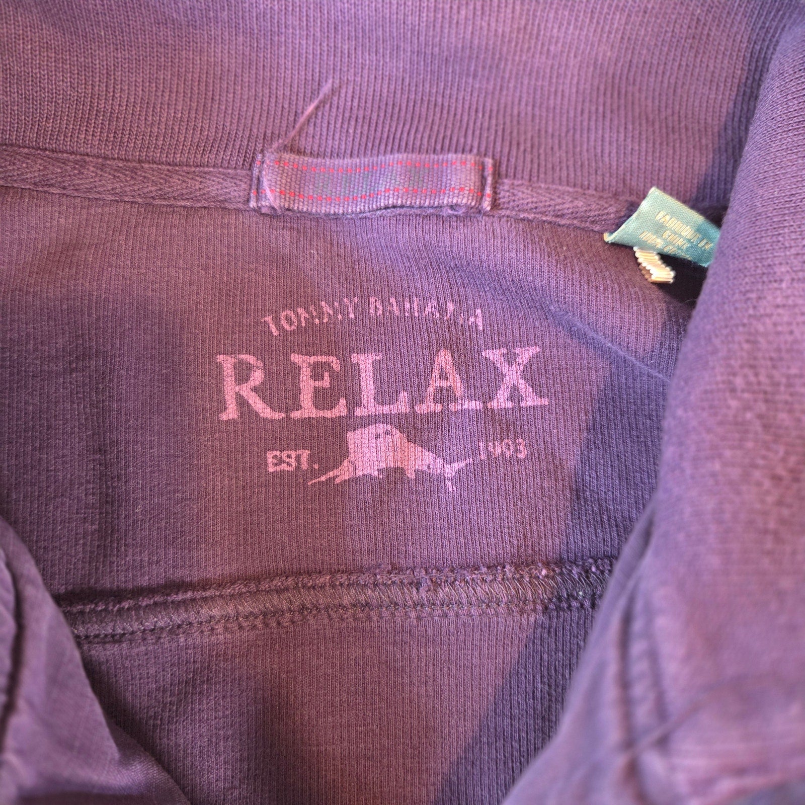 Tommy Bahama Relax 1/4 Zip Sweater XL Purple Cotton Pullover Casual