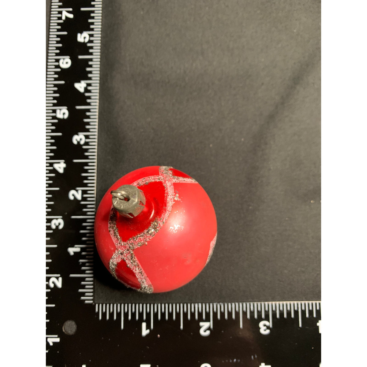 Vintage 1950s 60s Poland Red Glass Christmas Ornament Silver Mica Glitter