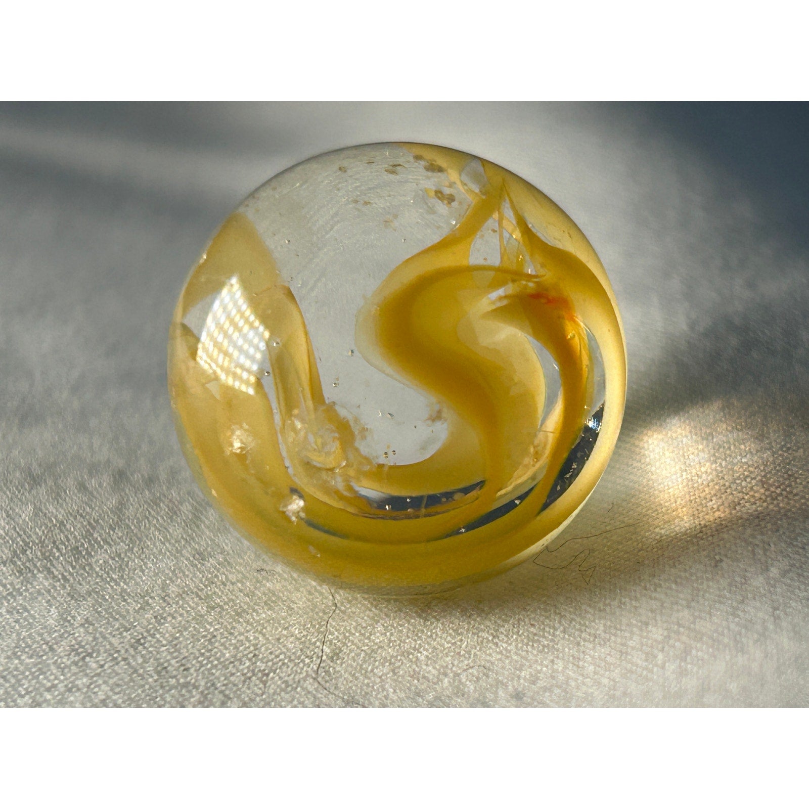 Handmade Style Yellow Ribbon Art Glass Marble 0.7 Inch Swirl Clear Base