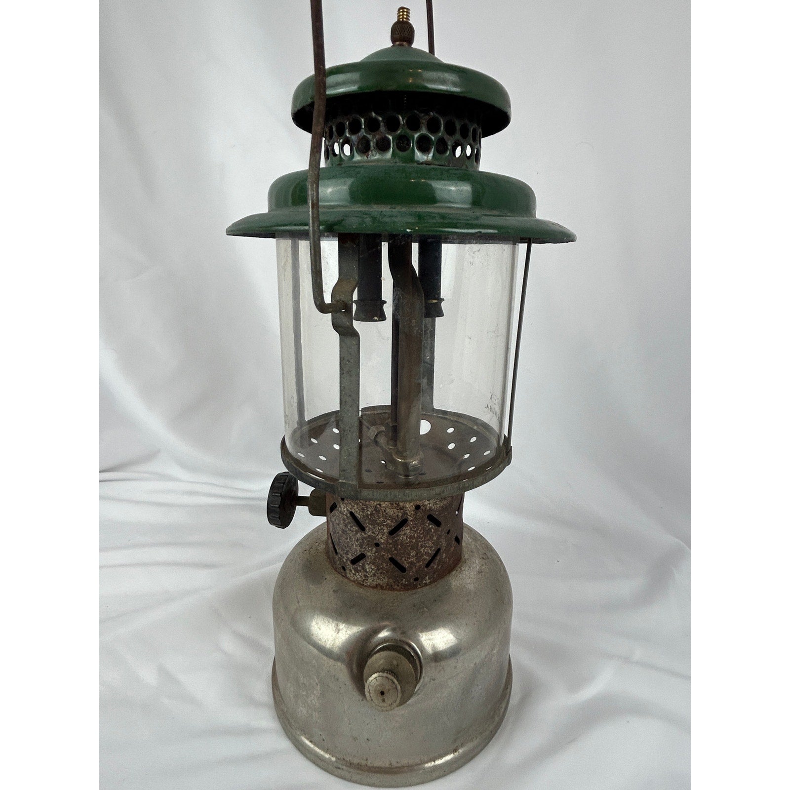 Coleman Double Mantle Lantern Green Top Pyrex Globe Made in USA Vintage