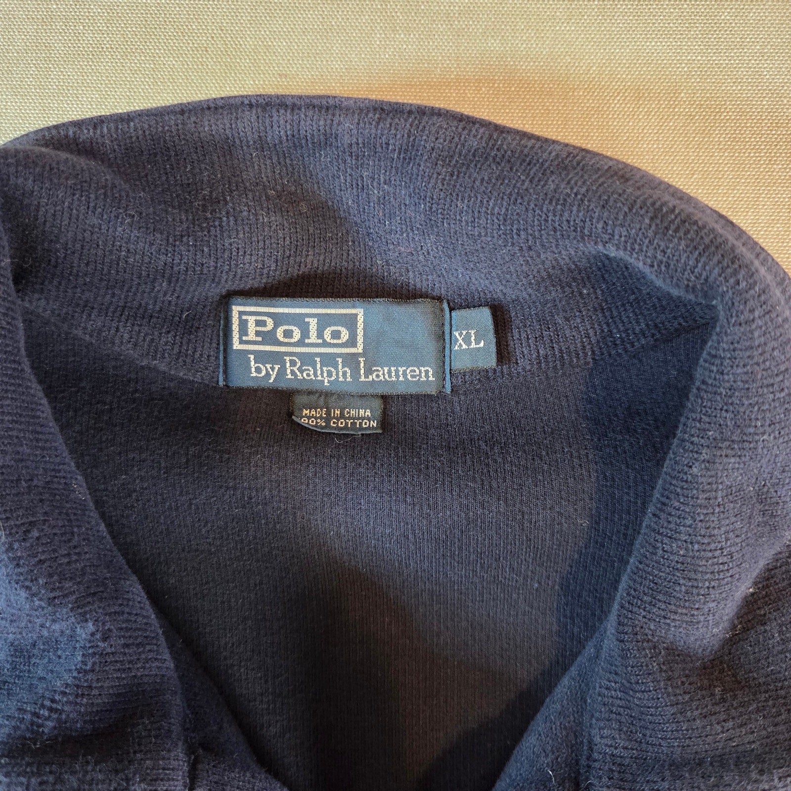 Polo Ralph Lauren Men’s Navy Blue Cotton 1/4 Zip Mock Neck Sweater Size XL